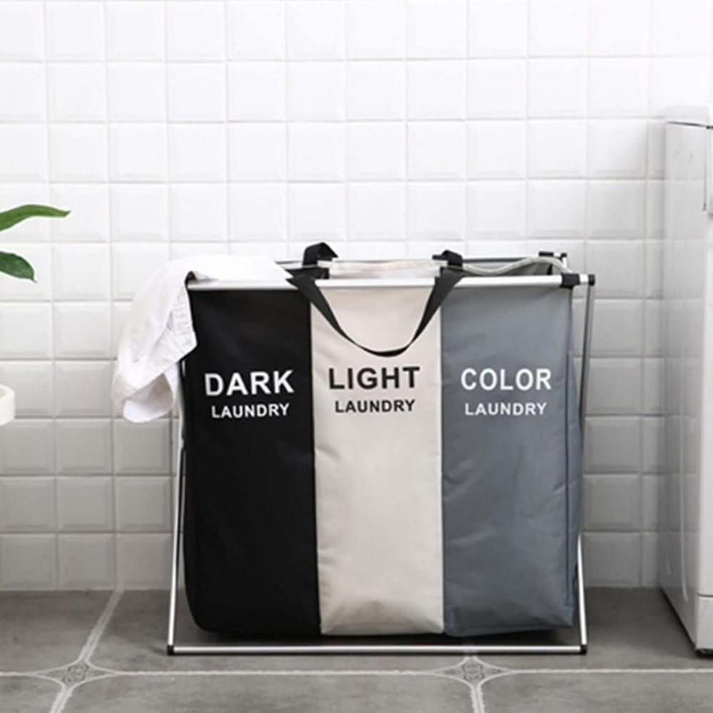 TEMU Laundry Basket 3 Sections Folding Laundry Basket Storage Bag Dirty Laundry Basket Bedroom Laundry Room Bathroom