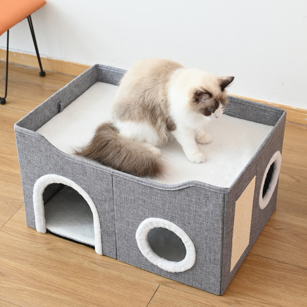 Foldable Cat House with Scratching Board