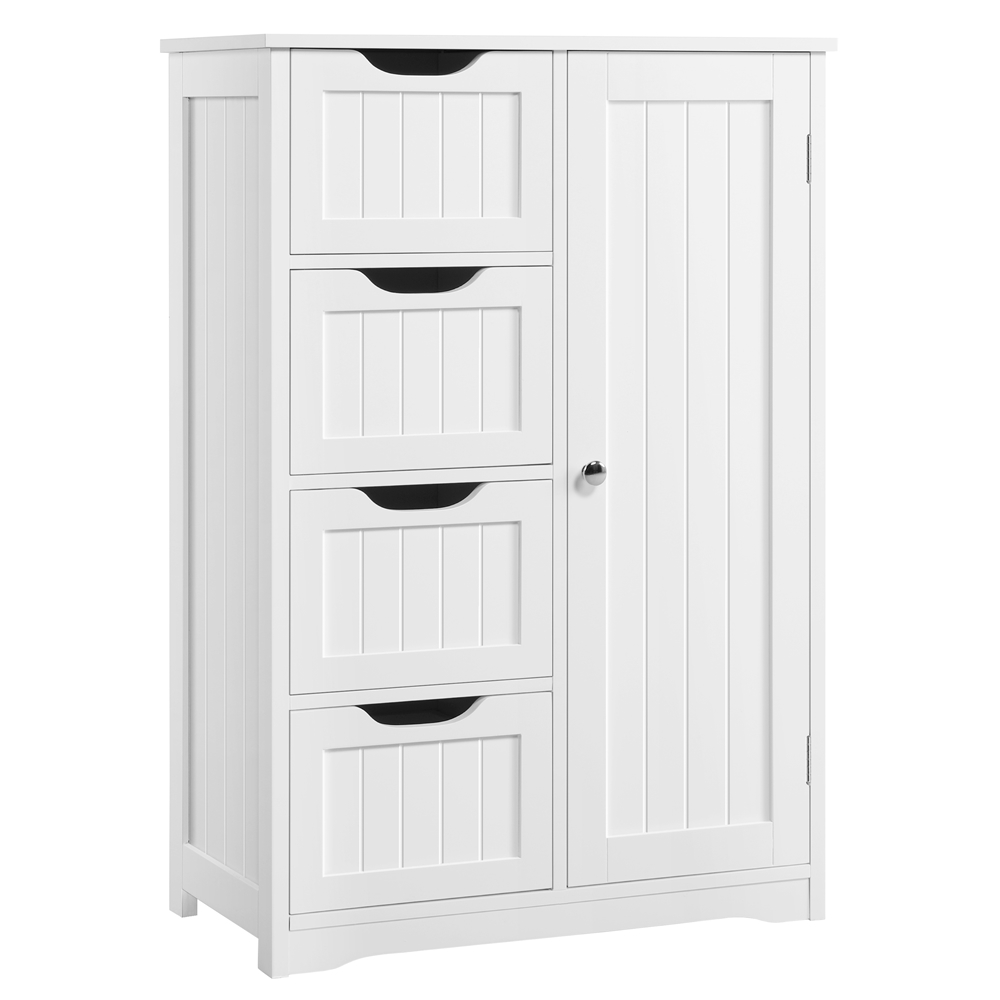TEMU Gabinetes de baño estrechos Gabinete de baño con 4 cajones y estante base ajustable Gabinete lateral para baño/área de entrada, gris