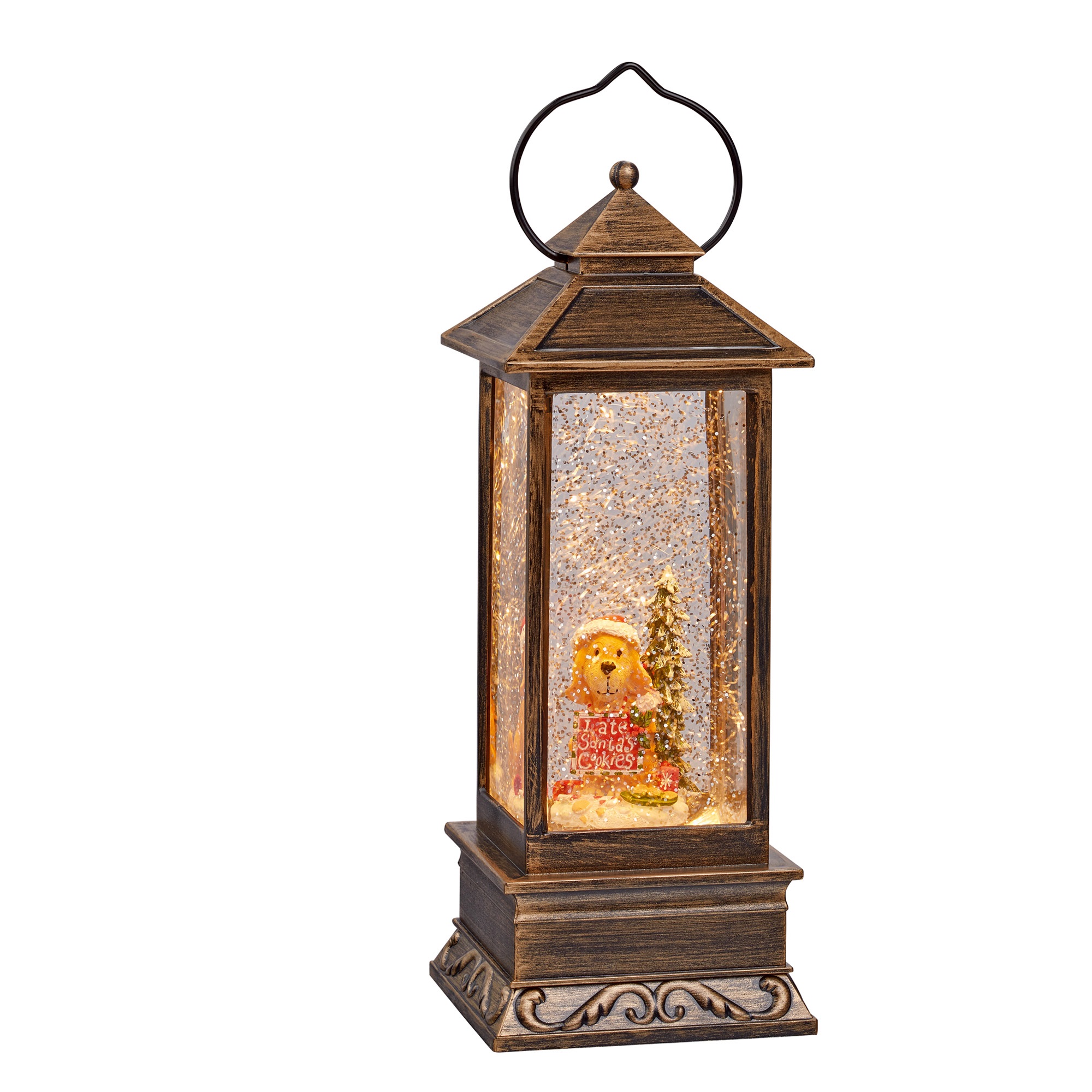 Image of Hellum Led Lantern, Christmas With Dog Motif, 10x27.5cm Illuminated Christmas Lantern With Battery Operated, Christmas Lighting, 524574