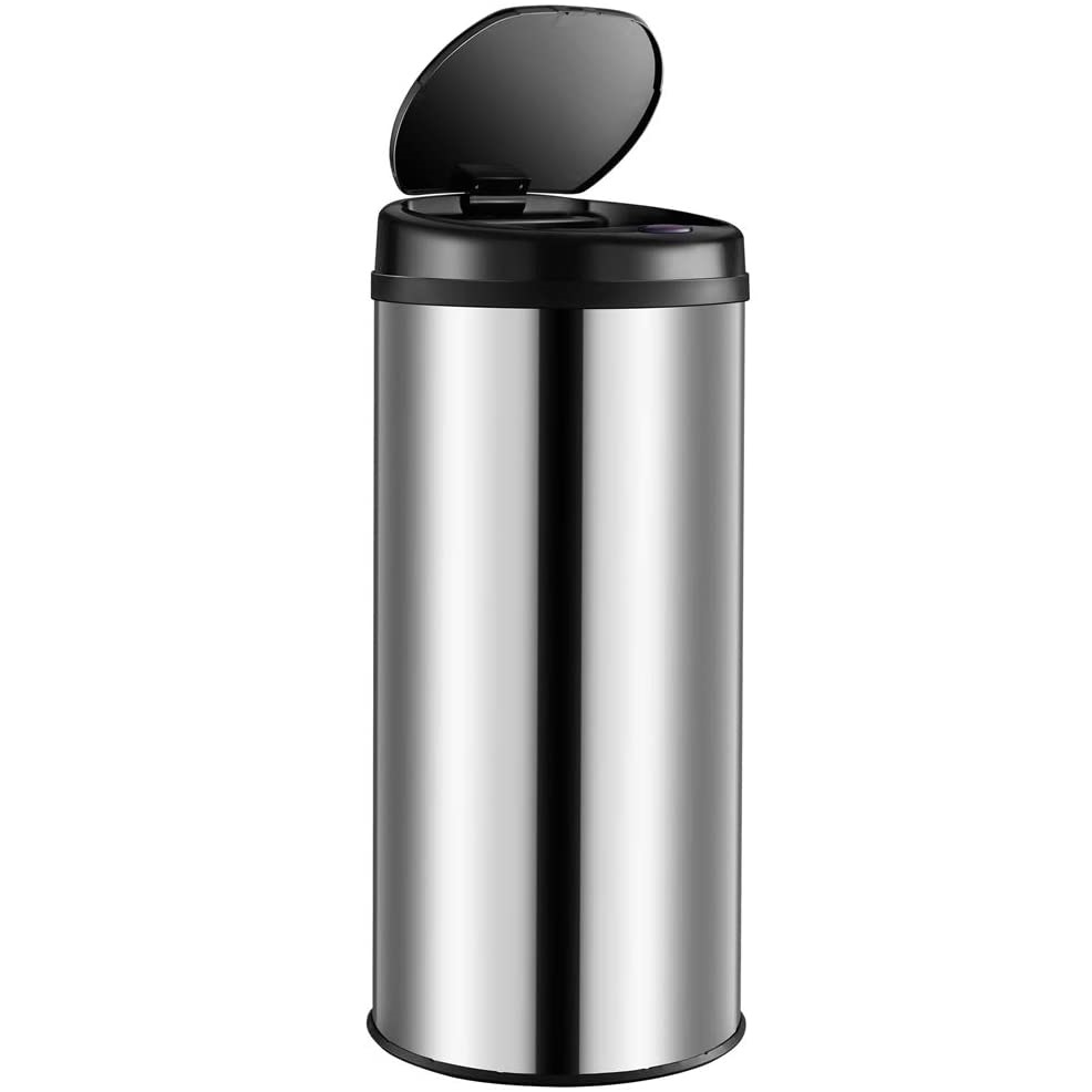 TEMU Poubelle de cuisine automatique 50L SILVER en brosse avec cerclage Corps en et couvercle en ABS Capacite 50L dimensions 31xH85cm poids 4kg