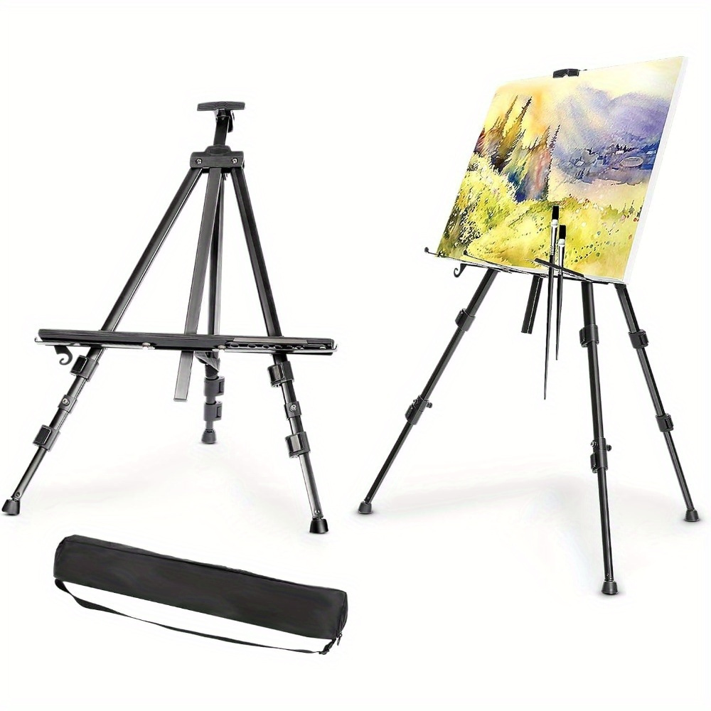 TEMU Aluminium Easel 52-160 Cm Adjustable Field Easel Black Display Studio Easel Tripod Stand + Bag For Canvas Poster Wedding Sketching Painting