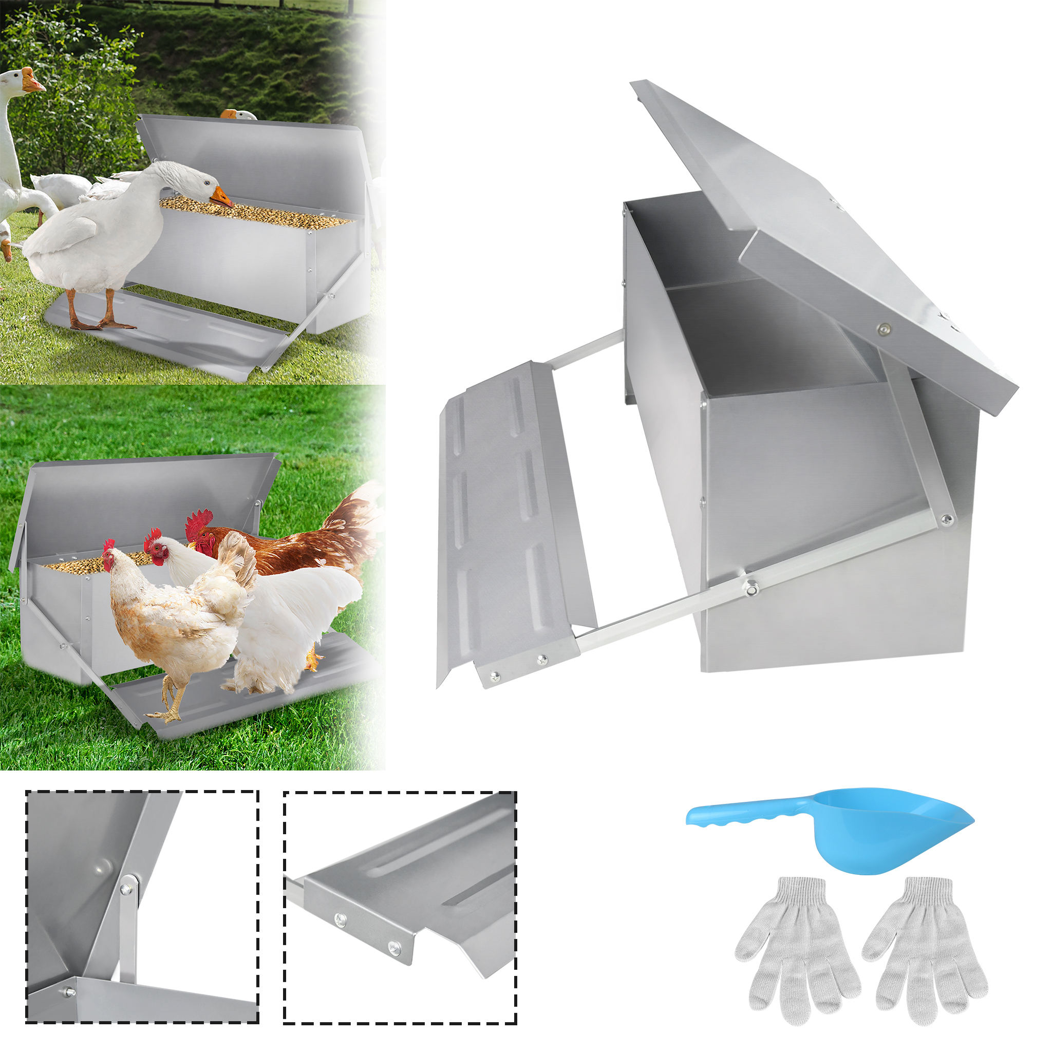 

5kg/10kg Automatic Feeders, Feeders With Self-opening Pedal, Chicken Feeder, Feed Dispenser Troughs For Poultry Ducks