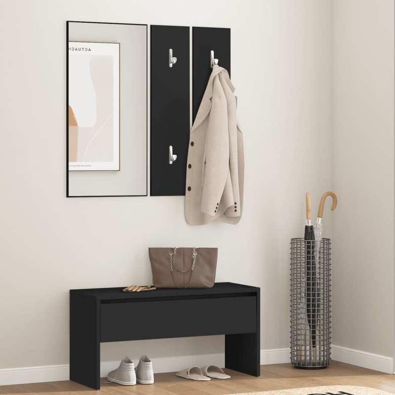TEMU Hall Furniture Set Black Wood Material Shoe Storage Hallway, Shoe Cabinet, Shoe Stool, Slim Entryway Shoe Storage Container, Suitable For And Bedrooms