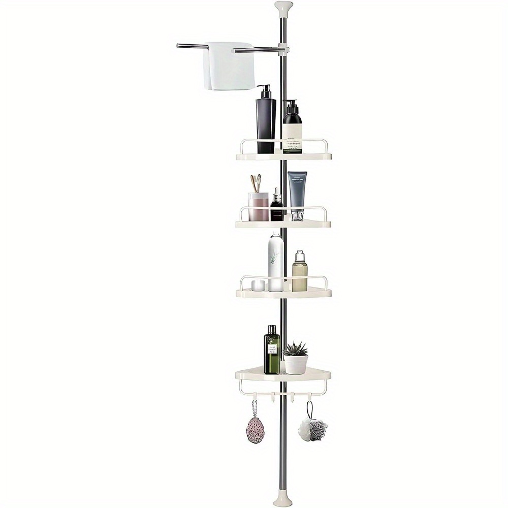 TEMU 4 Tier Adjustable Telescopic Shelf Bathroom Organiser Corner Rack Shower Shelf Caddy Holder Bathroom Shelves Shower Corner Shelf Adjustable
