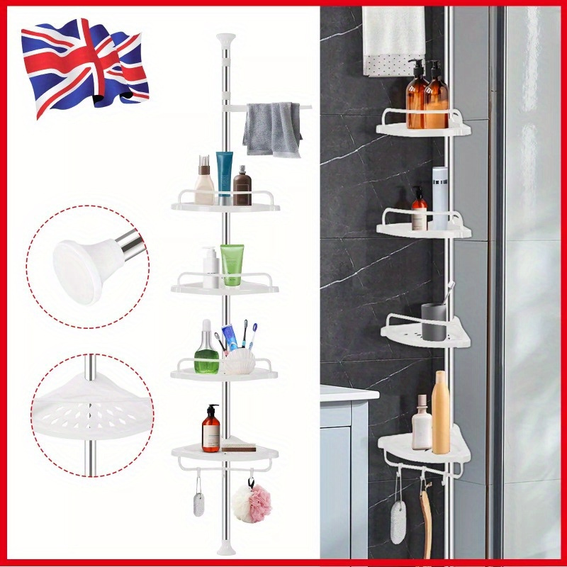TEMU 4 Tier Non Rust Bathroom Telescopic Corner Shelf Storage Shower Organiser Uk