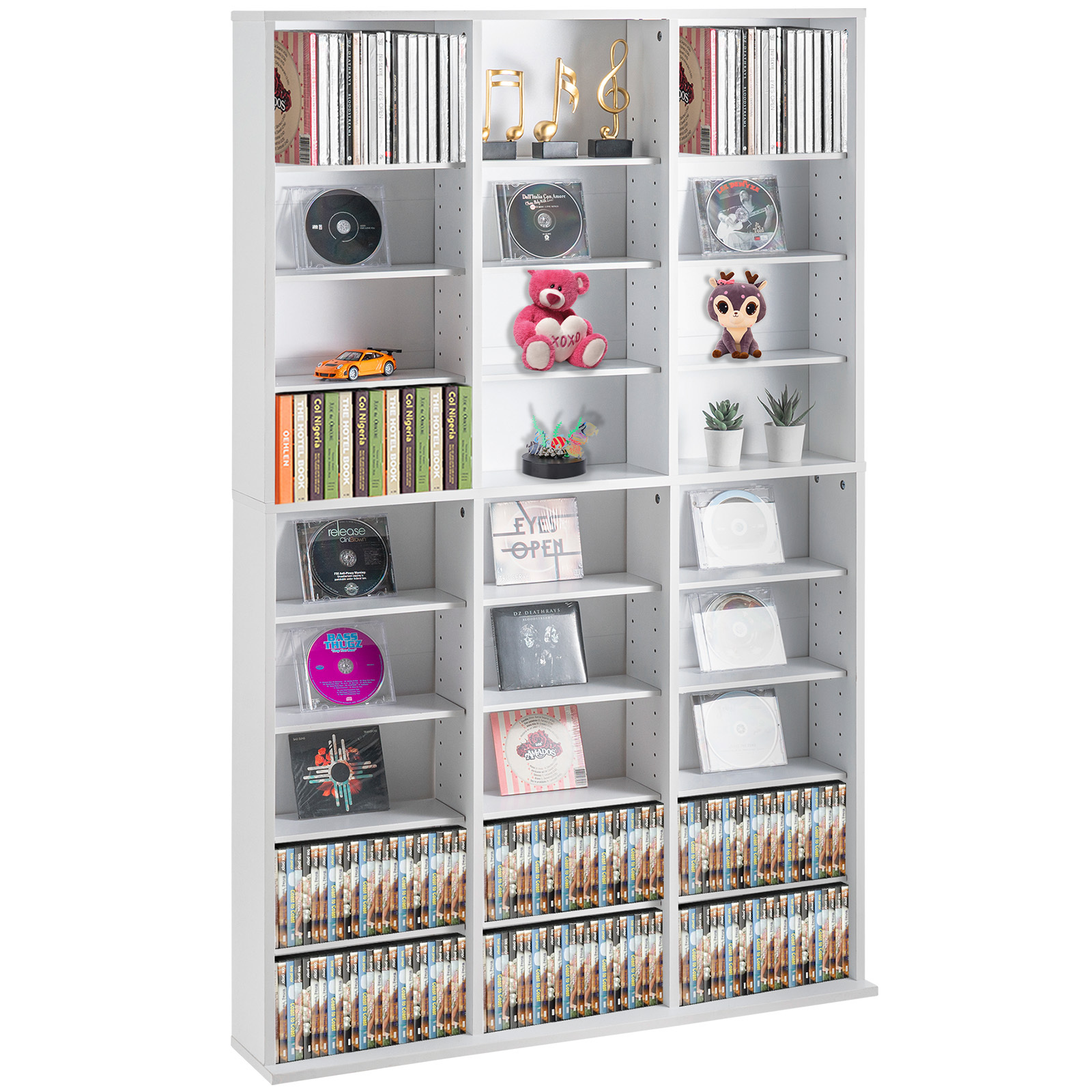 TEMU Vevor Media Storage Cabinet, 9-layer Dvd Shelf Holds 756cds, Adjustable Cd Shelves 27 Compartments, Protects & Organizes Music, Movie, Video