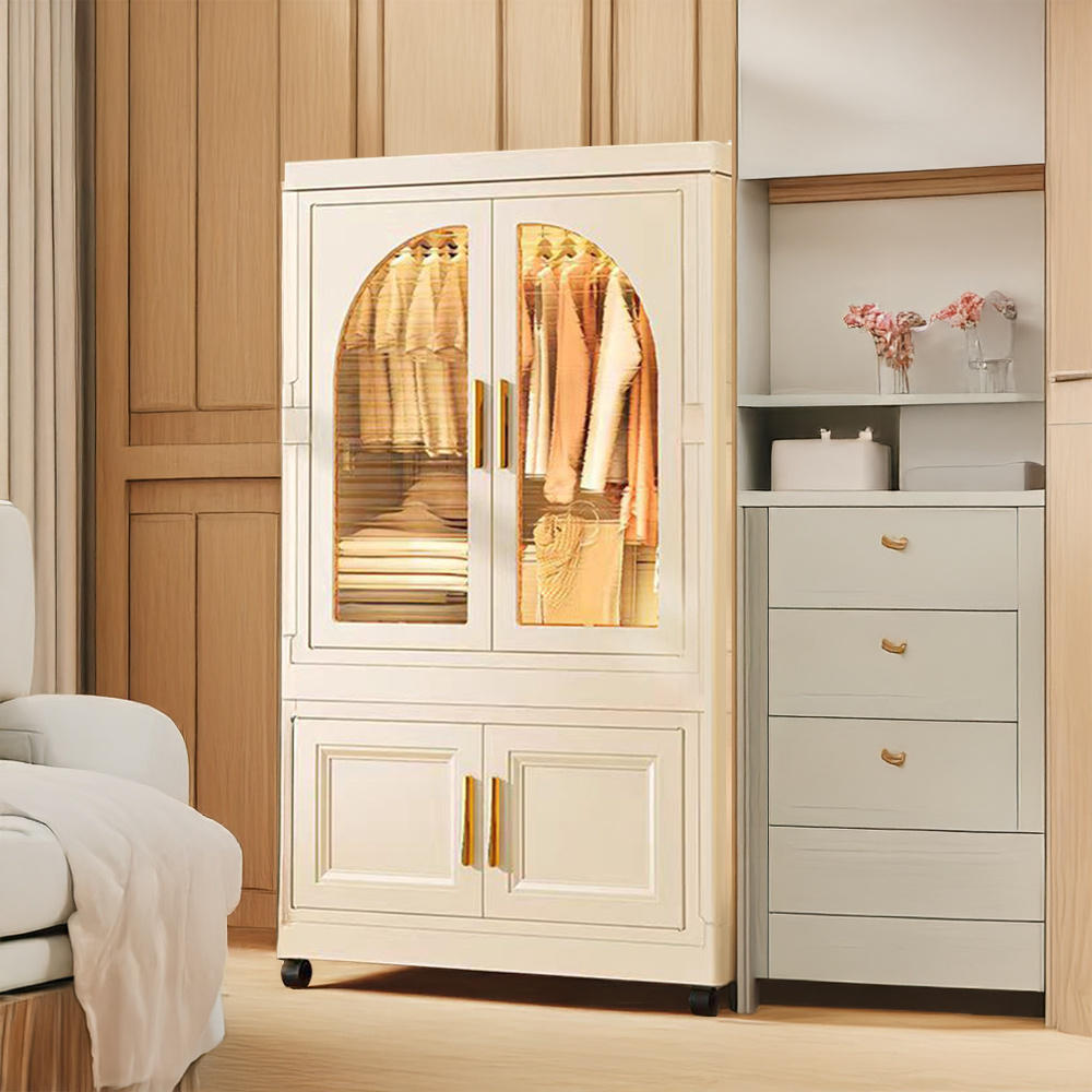 TEMU 1pc Large Capacity Foldable Wardrobe Organizer With Magnetic , Movable Wheels And Hanging Rod, 61.5cm Wide -saving Storage Cabinet, Easy