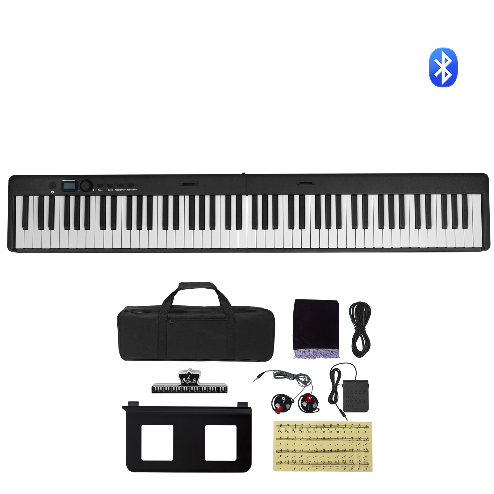 Image of Vevor 88 Key Folding Keyboard Piano Portable Foldable Piano Midi Black