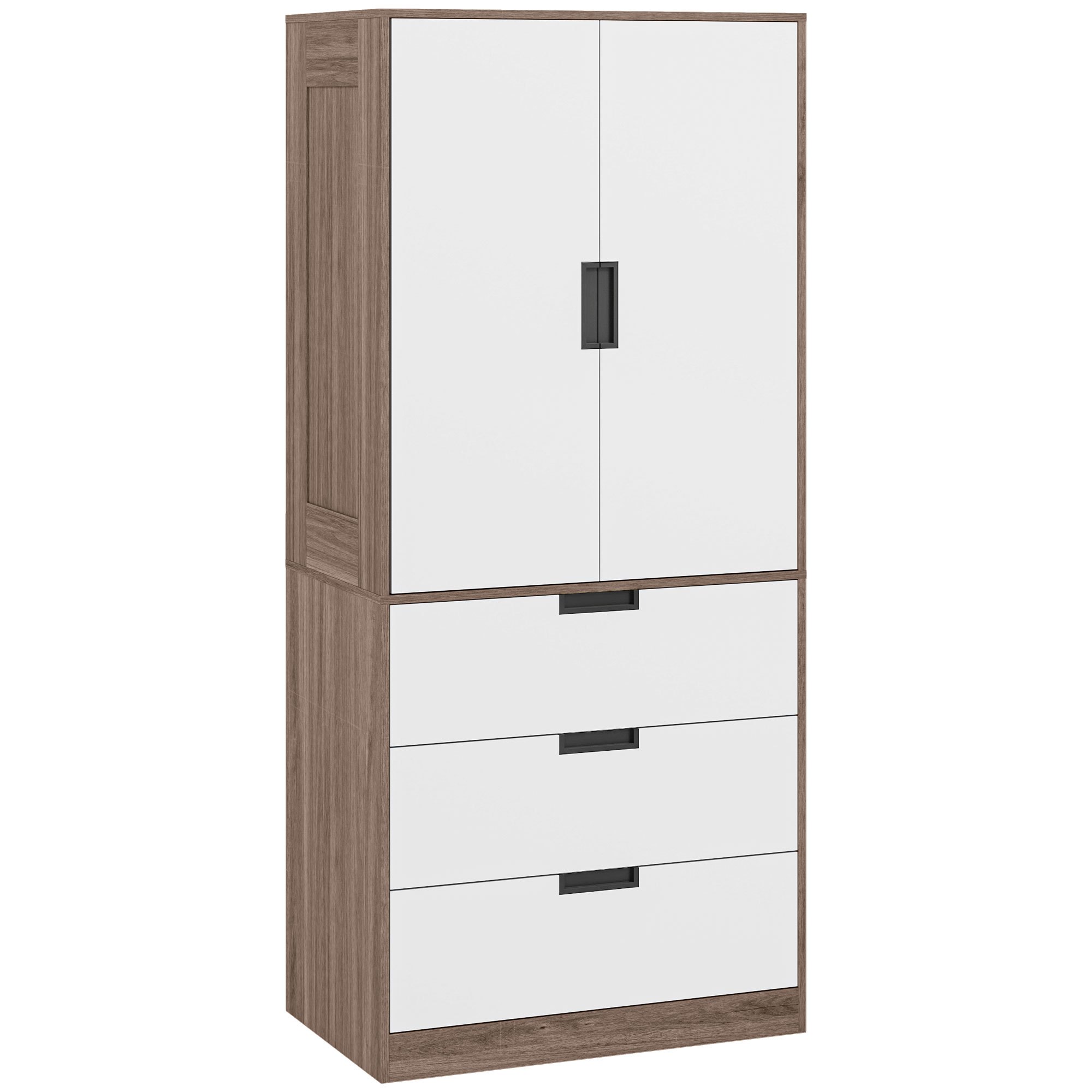 Image of Homcom Modern Wardrobe Closet For Adult Bedroom With 3 Drawers And Hanging Rod, Dimensions 80l X 50w X 180h Cm, Brown