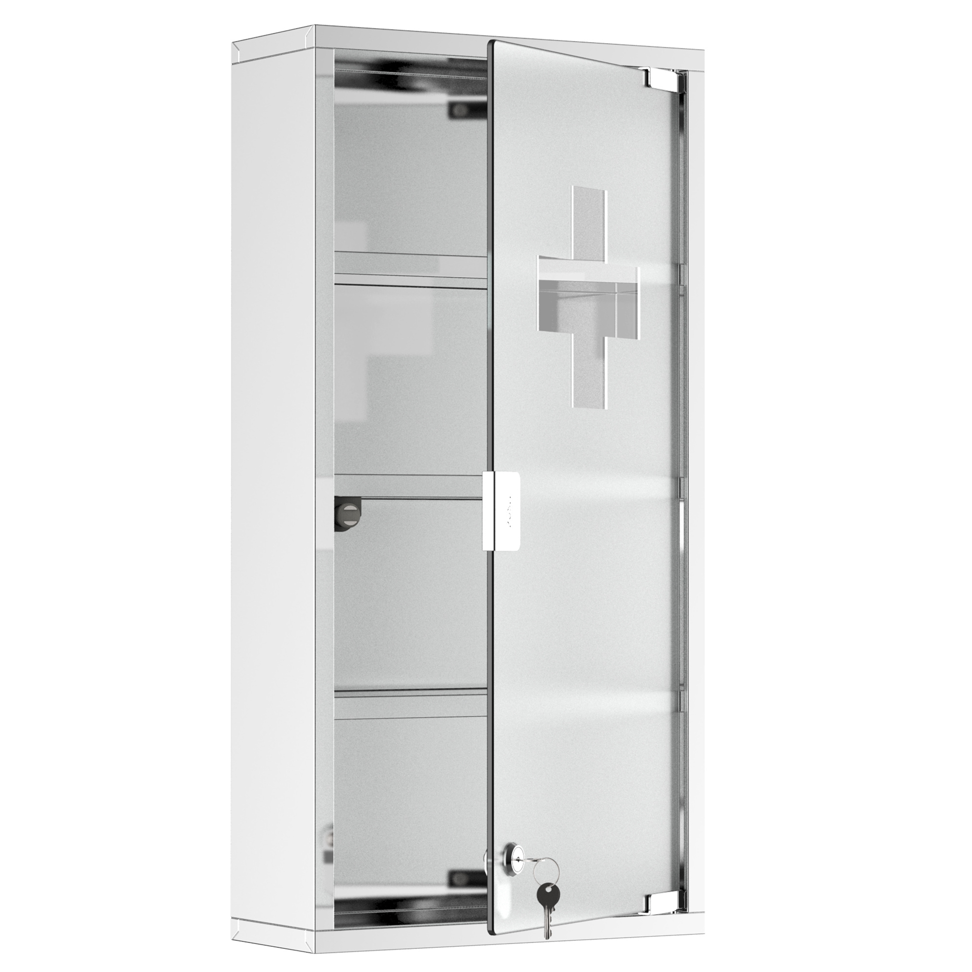 TEMU HOMCOM Armoire à Pharmacie 3 étagères 4 Niveaux 30L x 12l x 60H cm Porte Verre trempé Symbole Croix Acier Inoxydable brossé