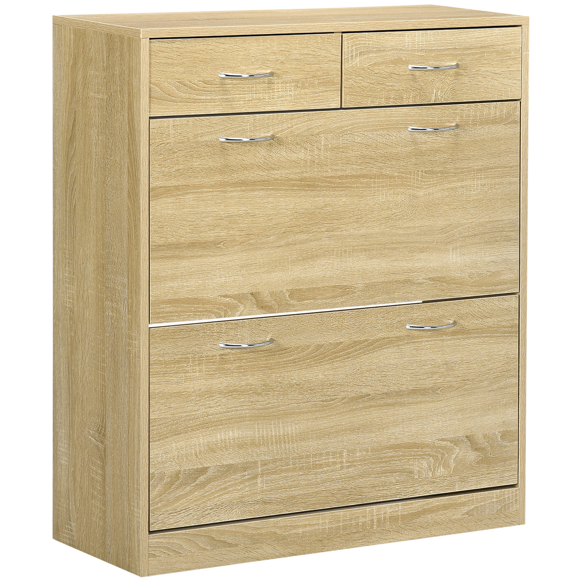 Homcom Shoe Cabinet With 2 Drawers And 2 Flip Doors, Adjustable Shelf - 80 X 30 X 91.5 Cm - Natural Aluminum Handles