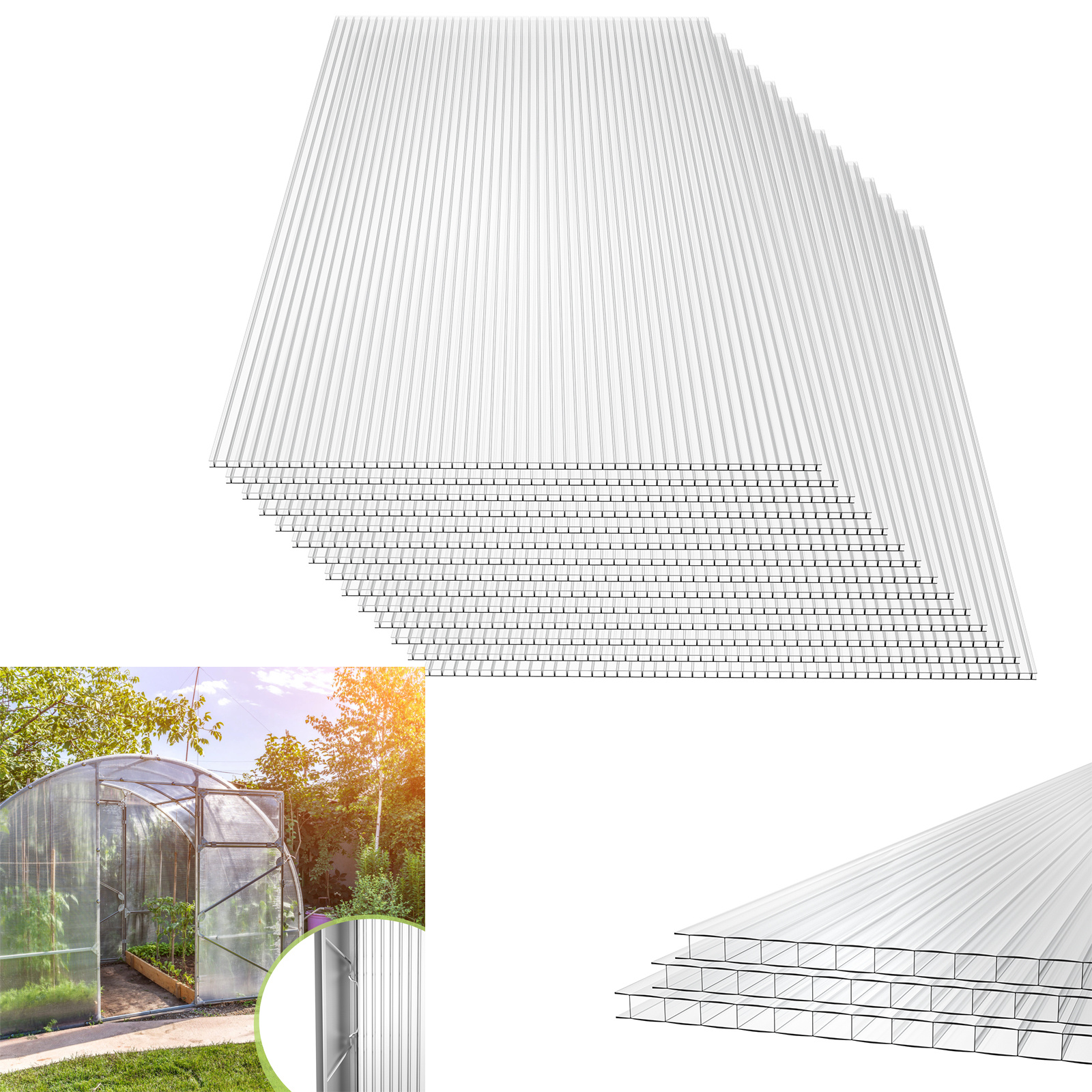 

14/28 Pieces Uv-resistant Polycarbonate Hollow Chamber Panels 700g/㎡ Panel Corrugated Greenhouse Panel For Garden Greenhouse (60.5x121x0.4cm, Transparent)