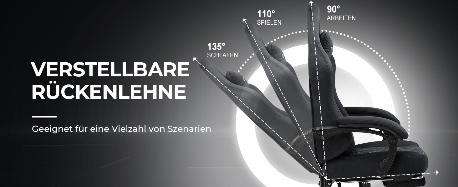 Gaming Stof Gaming Stoel Ergonomische Bureaustoel PC Stoel, 150Kg Draagvermogen, Verstelbare en Draaibare Bureaustoel met Veer Zitkussen en Voetensteun