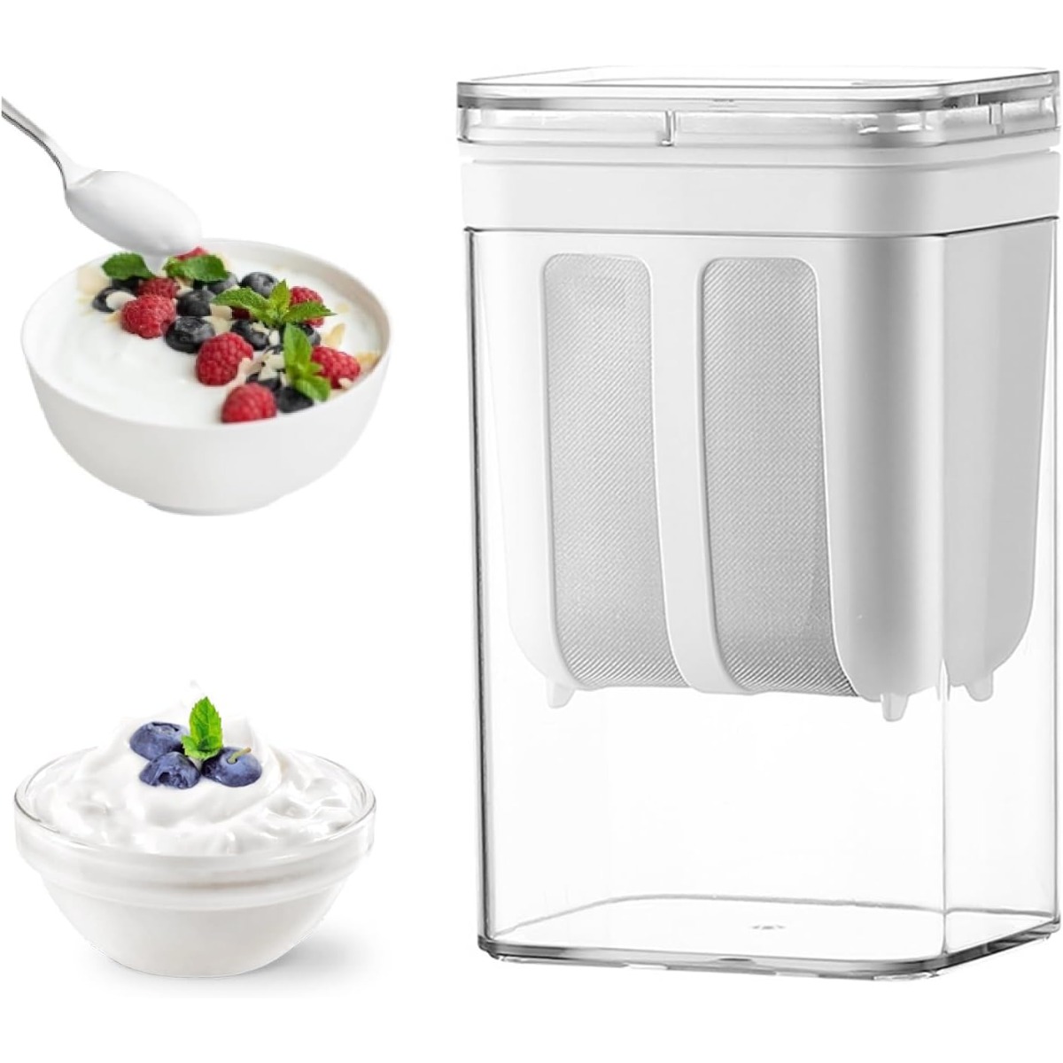 TEMU Strainer 1100ml Yogurt Maker Whey Separator With Stainless Steel Mesh Sieves And Lid Yogurt Maker Yogurt Maker Yogurt Maker For Filtering Juice,