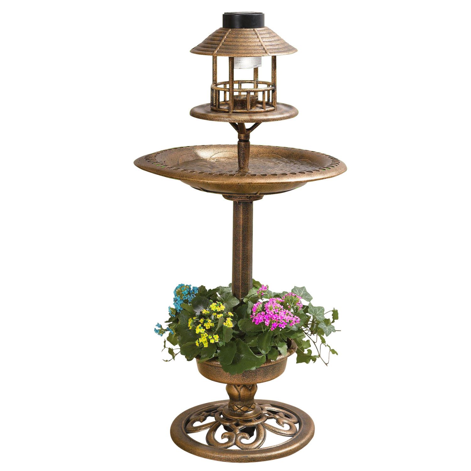TEMU Taylor & Brown 3 In 1 Copper Effect Bird Bath & Table Bird Hotel Feeder With Solar Light And Planter Lightweight Fountain Decoration Garden