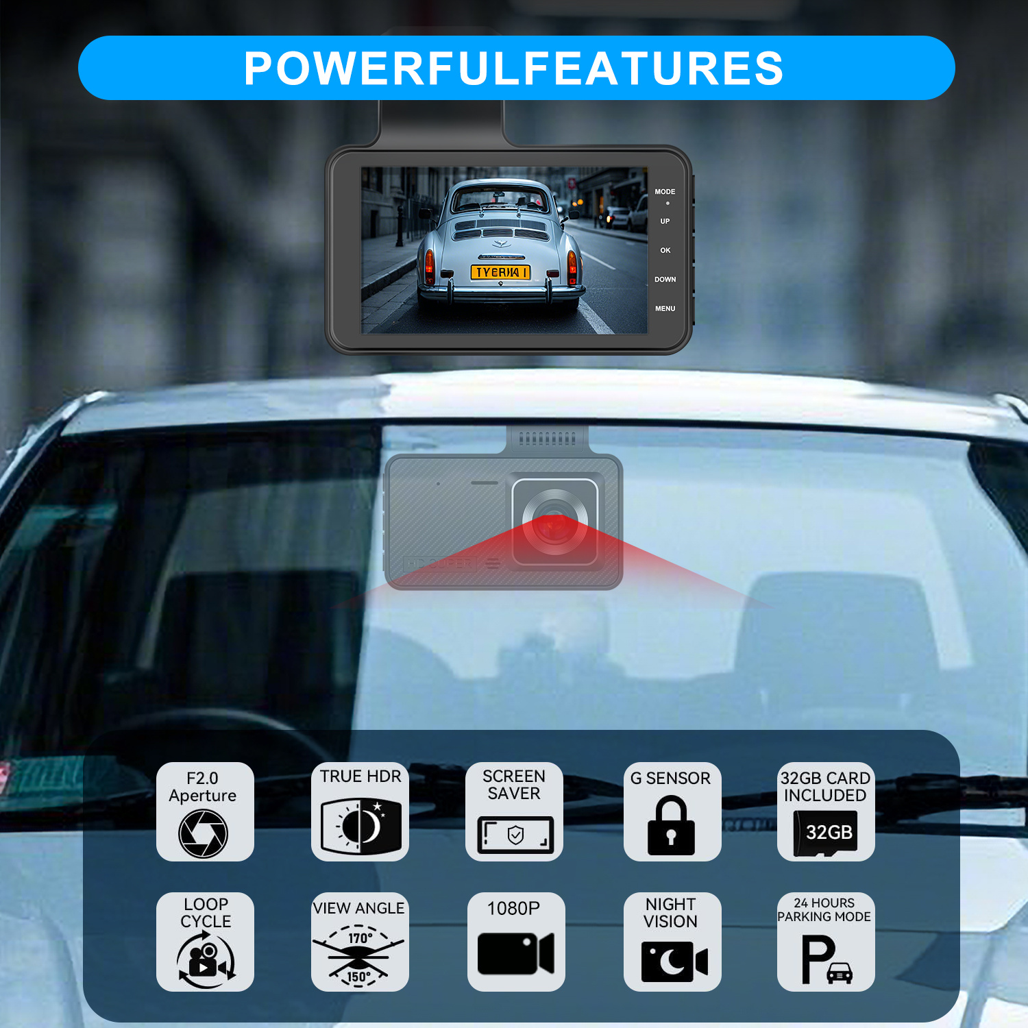 Dash Cam Front and Rear, Dual Car Camera with 32G SD Card 4''IPS Touch Screen, 1080P Dashboard Camera for Cars & Trucks, Rear Camera, WDR G-Sensor/Night Vision/Parking Monitor