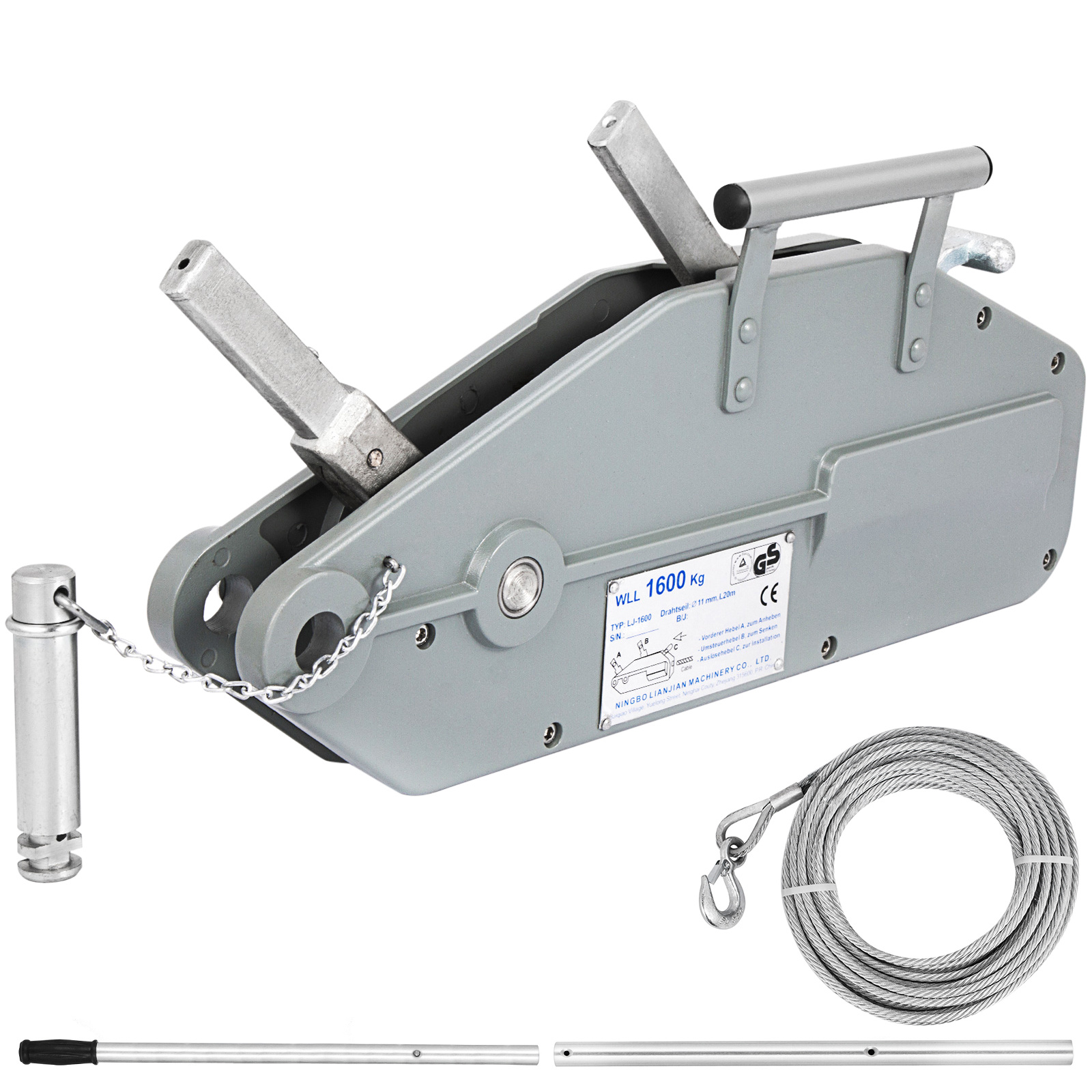 Vevor 1600kg Hand Winch Rope Winch Hoist 1.6t 25m Rope