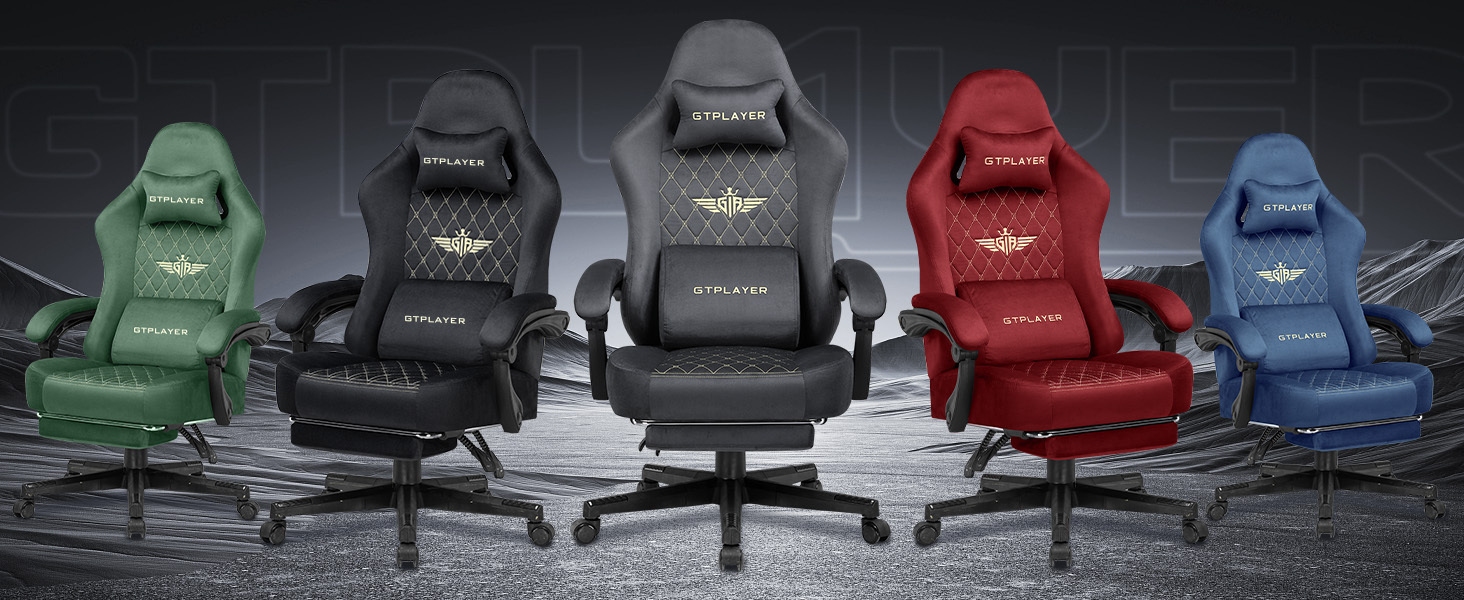 Gaming Stof Gaming Stoel Ergonomische Bureaustoel PC Stoel, 150Kg Draagvermogen, Verstelbare en Draaibare Bureaustoel met Veer Zitkussen en Voetensteun