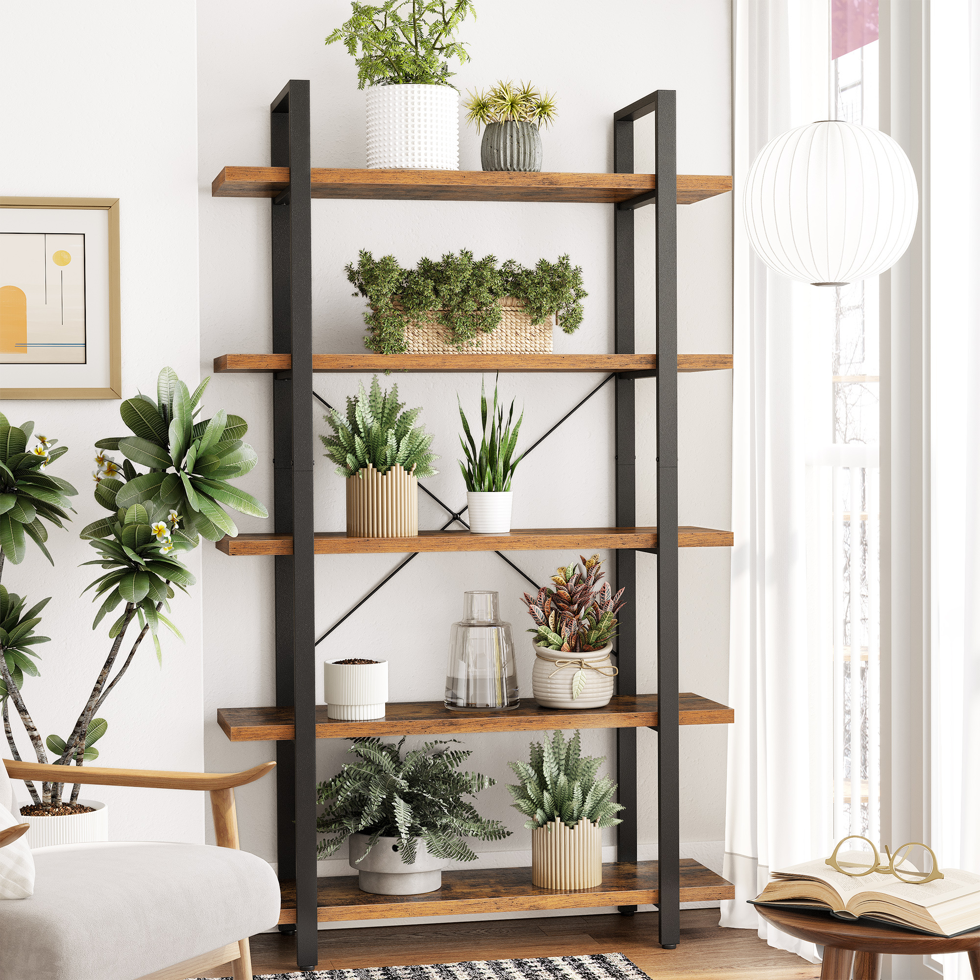 TEMU Vasagle Bookshelf, Stable Standing Shelf With 5 Shelf Levels, Living Room Shelf In , Easy Assembly, For Living Room, Bedroom, Office, Vintage,