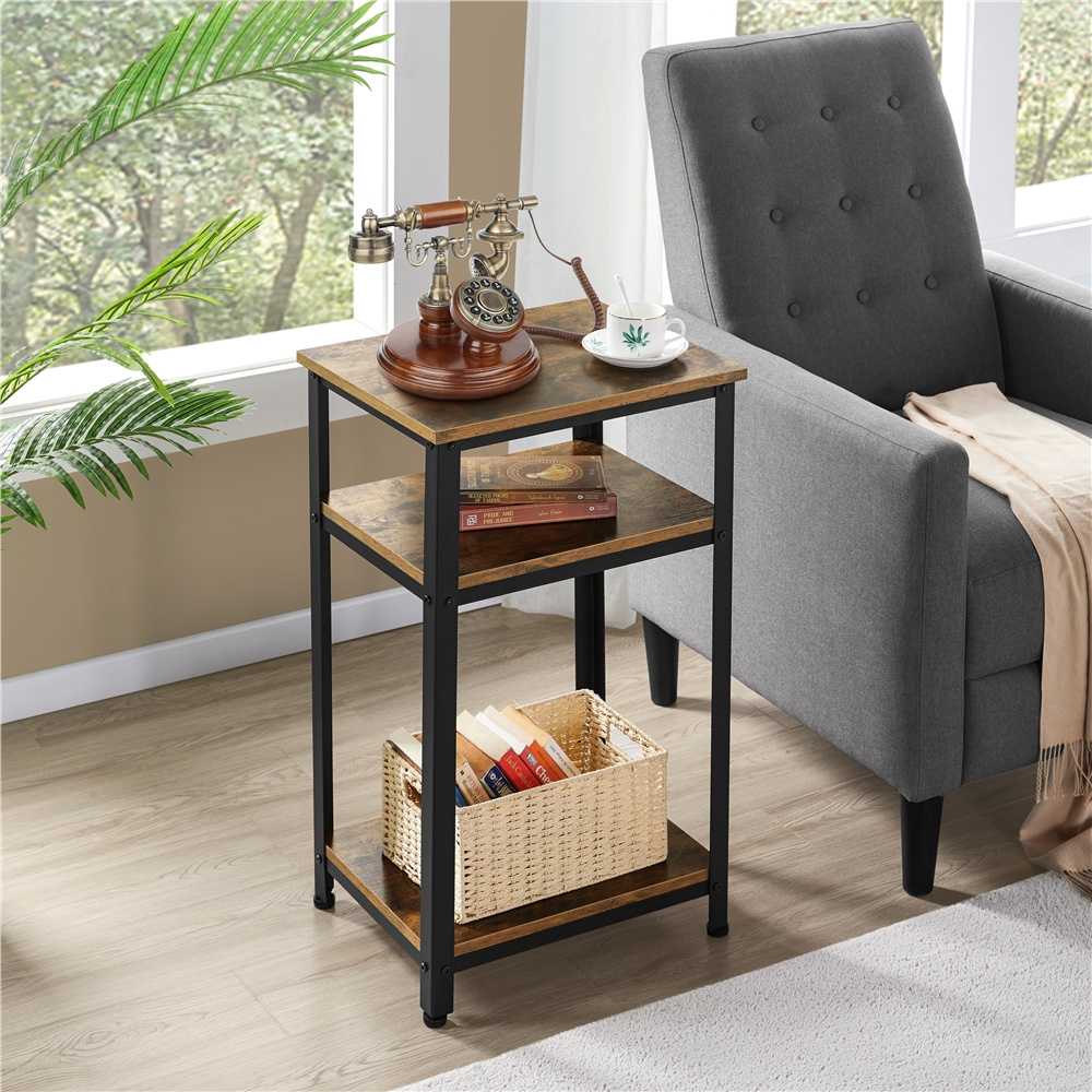 Image of Costoffs 3 Tier Vintage Telephone Table Side Table Industrial Style Coffee Table Small Nightstand Metal Frame For Office Bedroom Living Room