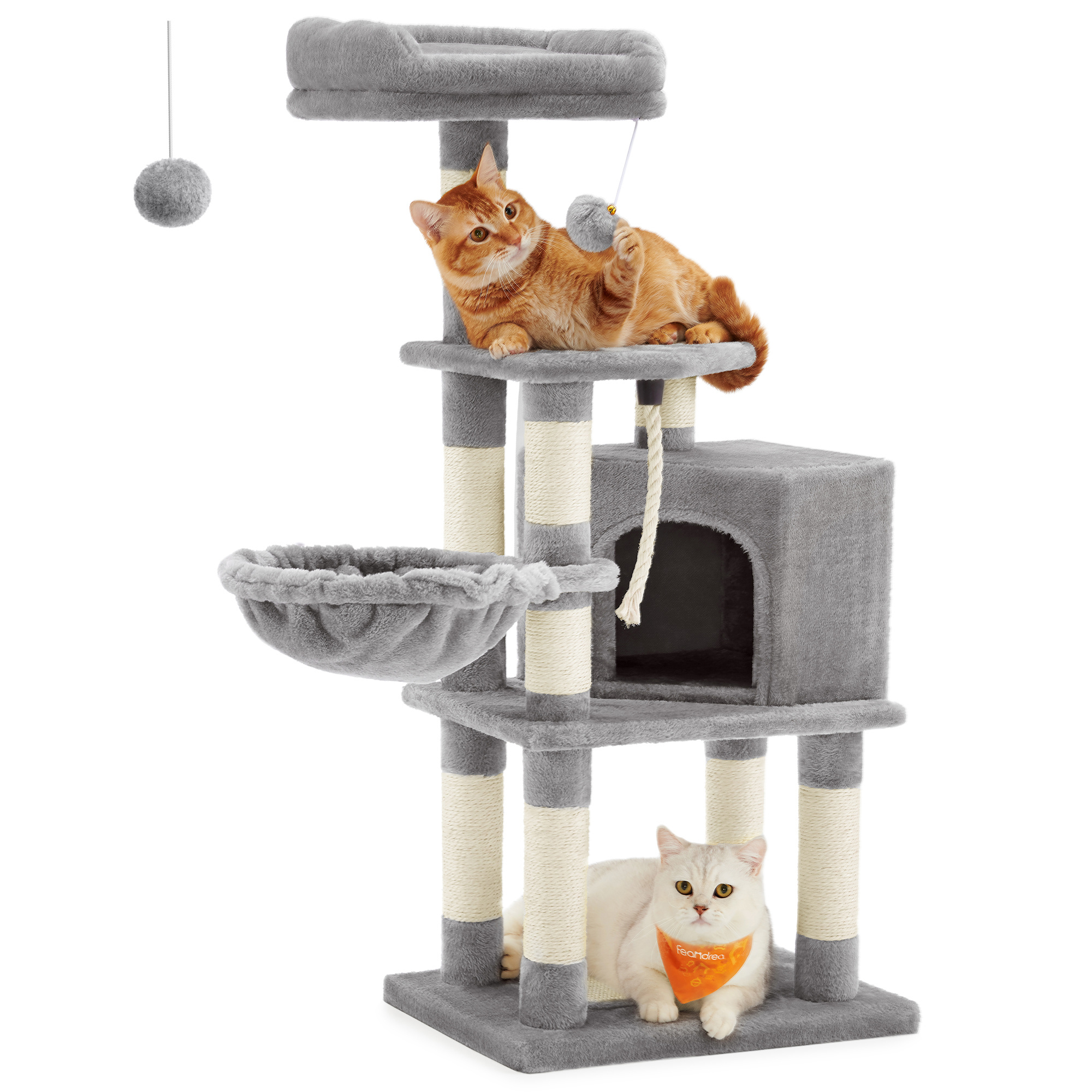 

Feandrea Scratching Post, 110 Cm High, Cat Tree With Scratching Board And 9 Scratching Posts, Platform, Cave, Plush Ball, , Light Grey