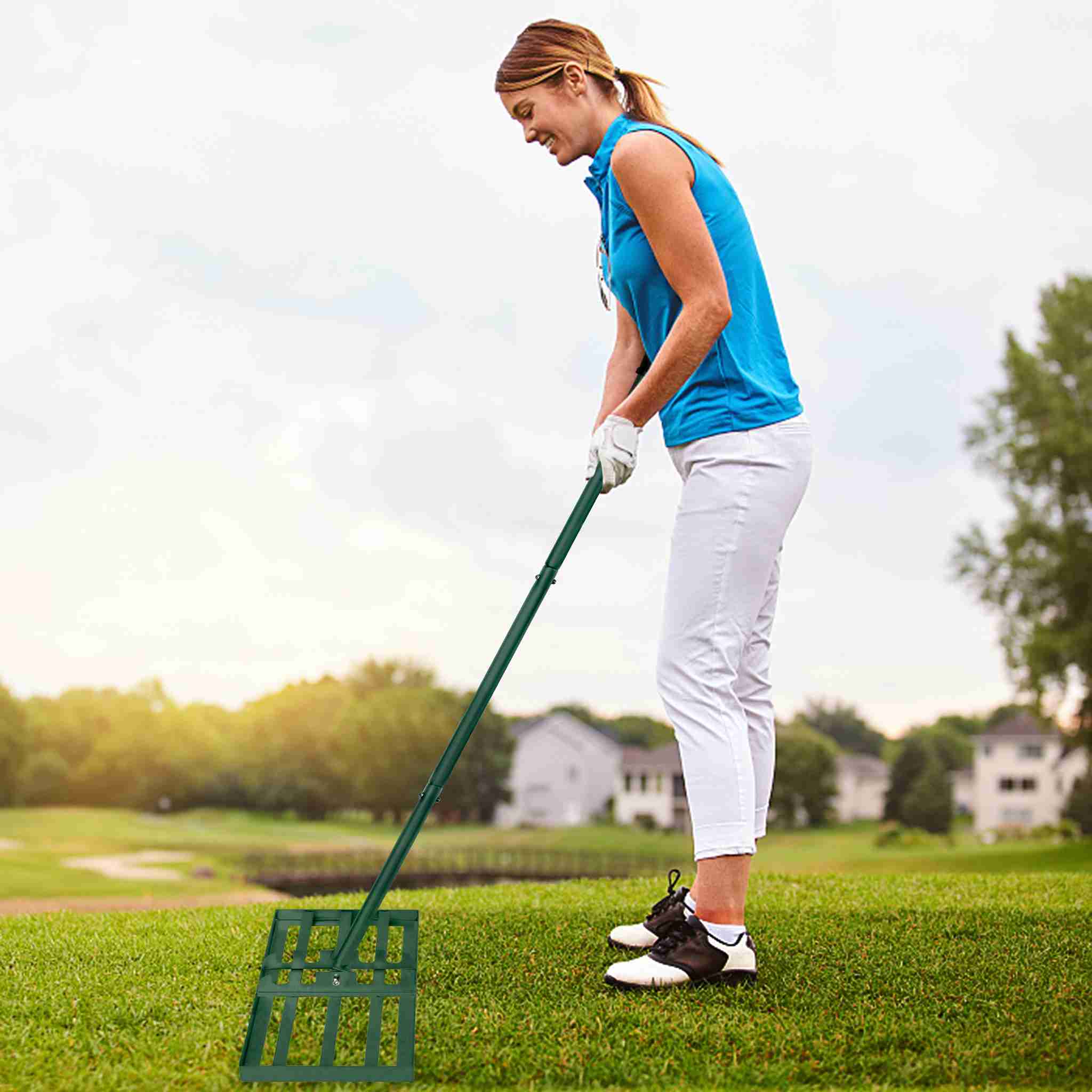 TEMU Lawn Rake Segmented Lawn Squeegee Height Adjustable Lawn Leveling Rake With Rubber Handle Lawn Rake Surface Leveler Removable Lawn Leveling Rake