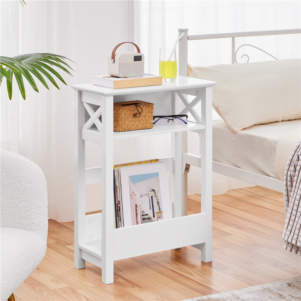 Costoffs 3--shape Support Side Table Coffee Table Bedside Table With Open Storage Compartment And Magazine Holder For Bedroom Living Room, Bedside Table For Bedroom