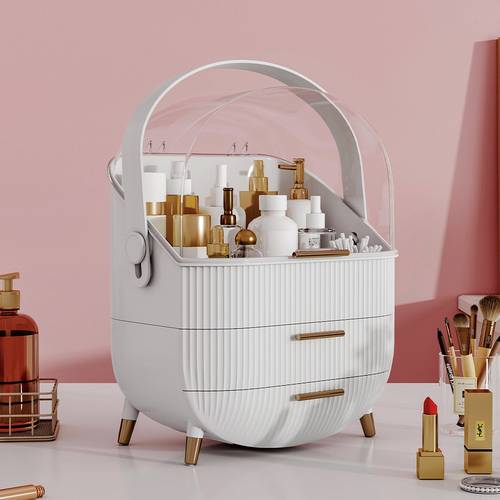 makeup organiser storage box cosmetics display case with transparent cover multi function make up case cosmetics storage box suitable for bathroom countertop and bedroom vanity dresser makeup storage organiser white