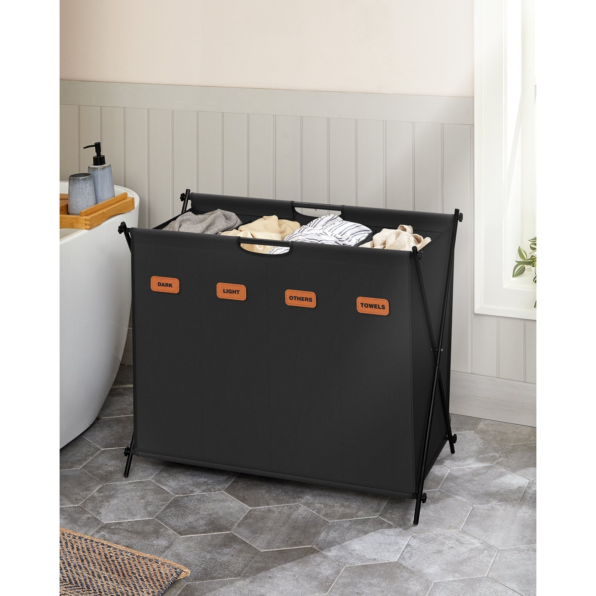 TEMU Songmics Laundry Hamper, 155 Liter Laundry Basket, Laundry Bin, 4 Compartments, Foldable , Individual Labels, For Laundry Room, Bedroom,