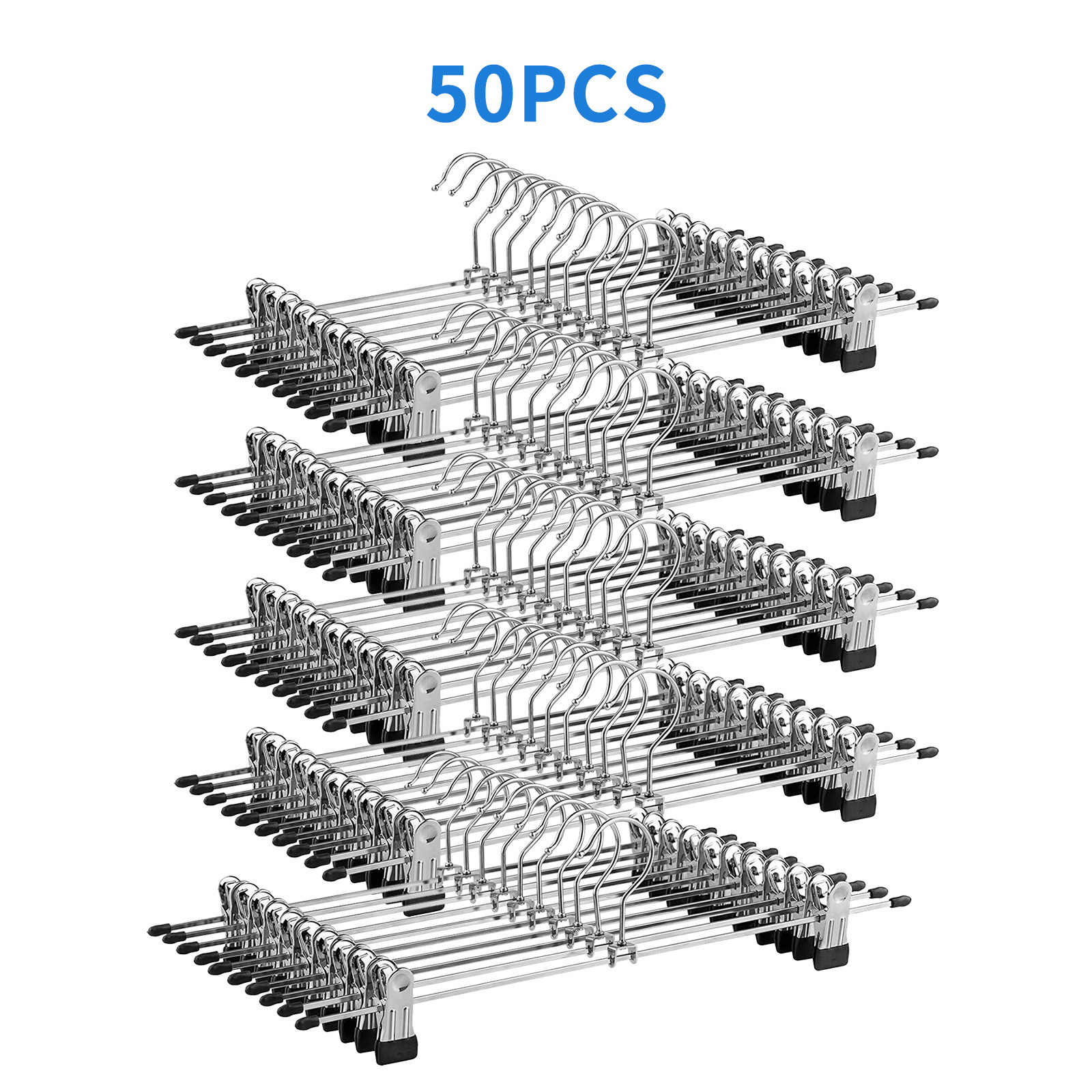 

Lot de 50 Cintres en Fer Métal,Cintre Pince,Cintres Pantalons de Place, avec Antidérapante Réglables Clips, pour Pantalons Jupes Chaussettes sous-Vêtements