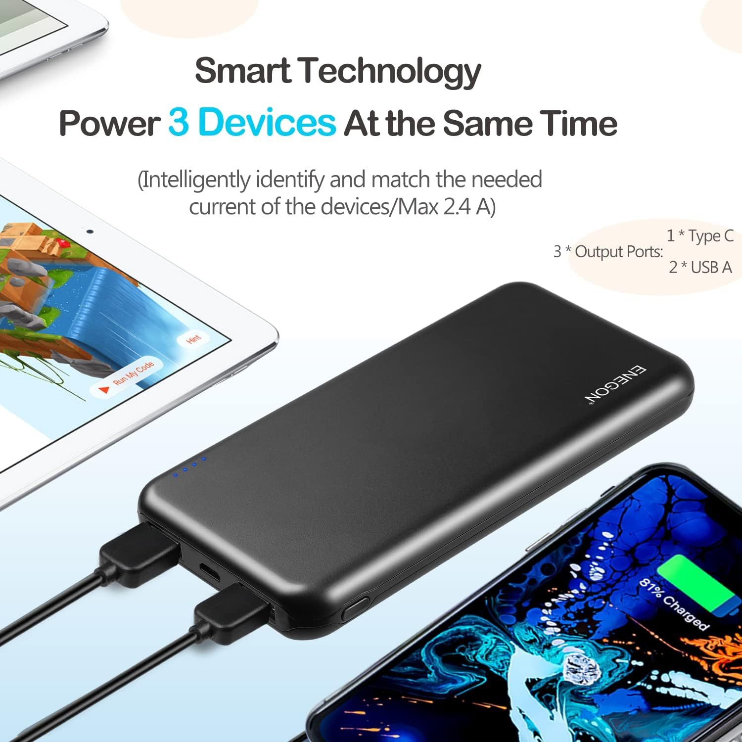 10000mAh 2-Pack Portables Power Bank, centrale électrique universelle USB-C, banque de puissance lithium-polymère, 4-Port double USB/ batterie alimenté pour iPhone/Android, tablettes et plus