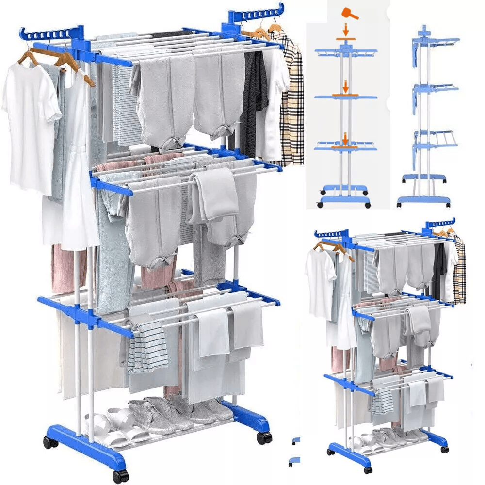 TEMU Foldable Extra Large Clothes Drying Rack 4 Tier For Indoor Outdoor Laundry Room Laundry Garment Dryer Stand Adjustable Rolling Laundry
