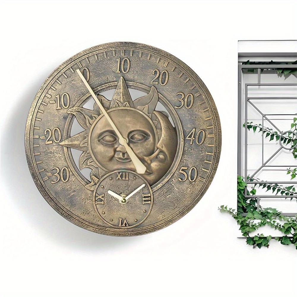 TEMU Garden Clock Outdoor Clock Wall Clock Garden Wall Clock Vintage Clock Brass Effect Clock Living Room Clock Vintage