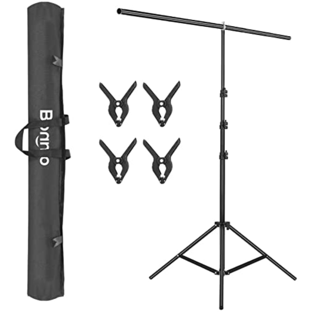 Image of Bonllo Background Stand 2.6 X 1.5 M Adjustable Background Stand With Carrying Bag And 4 Spring Clips Backdrop For Photo Studio Portrait Product Photography, Party, Wedding