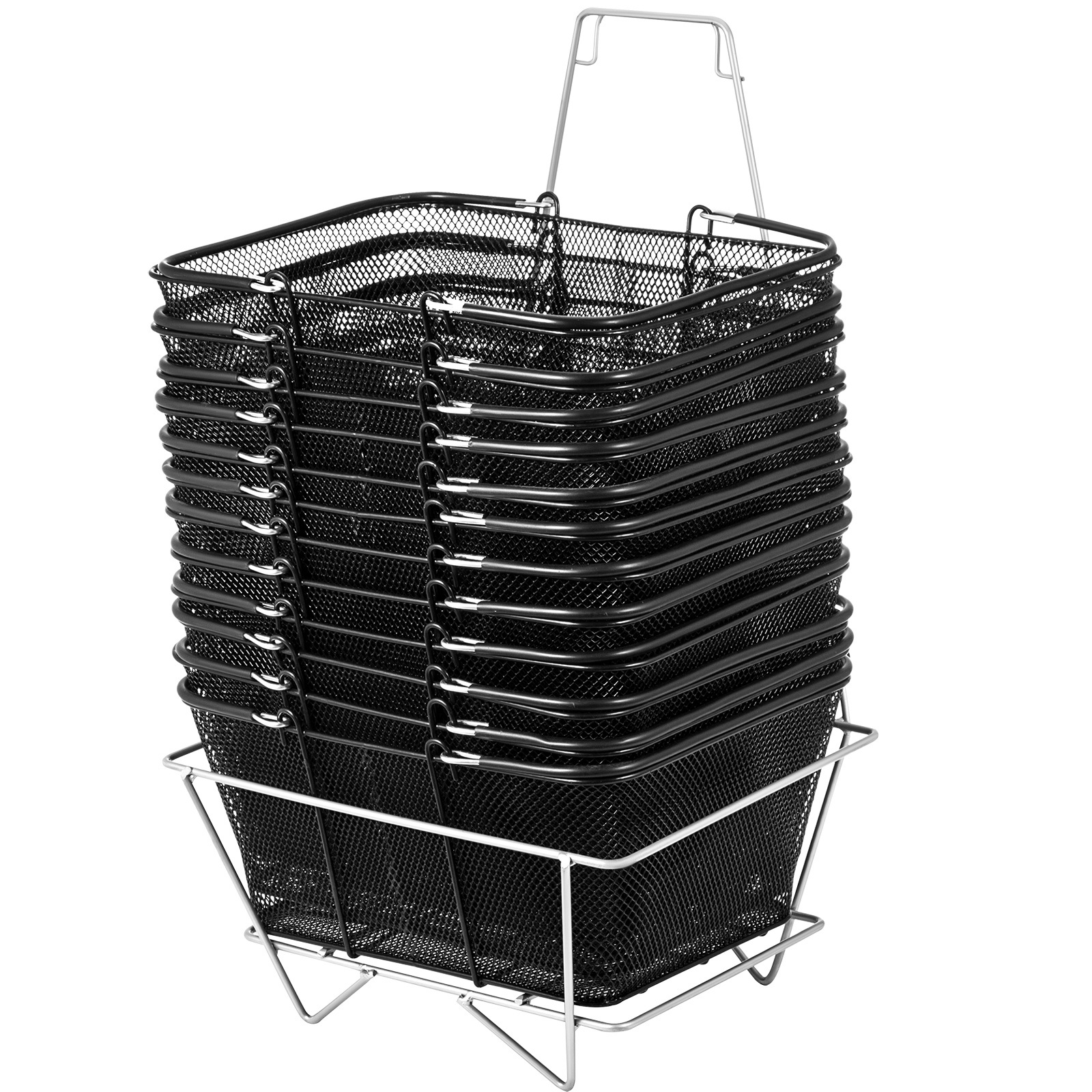 Image of Vevor Mesh Shopping Baskets With Handles Metal Shopping Basket 12pcs Portable