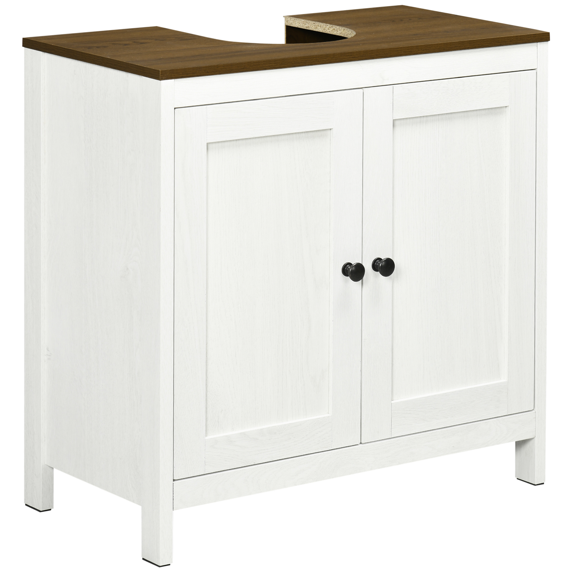 TEMU HOMCOM kleankin Meuble sous lavabo meuble de salle de bain meuble sous évier - placard 2 portes avec étagère - 60 x 30 x 60 cm - blanc et bois