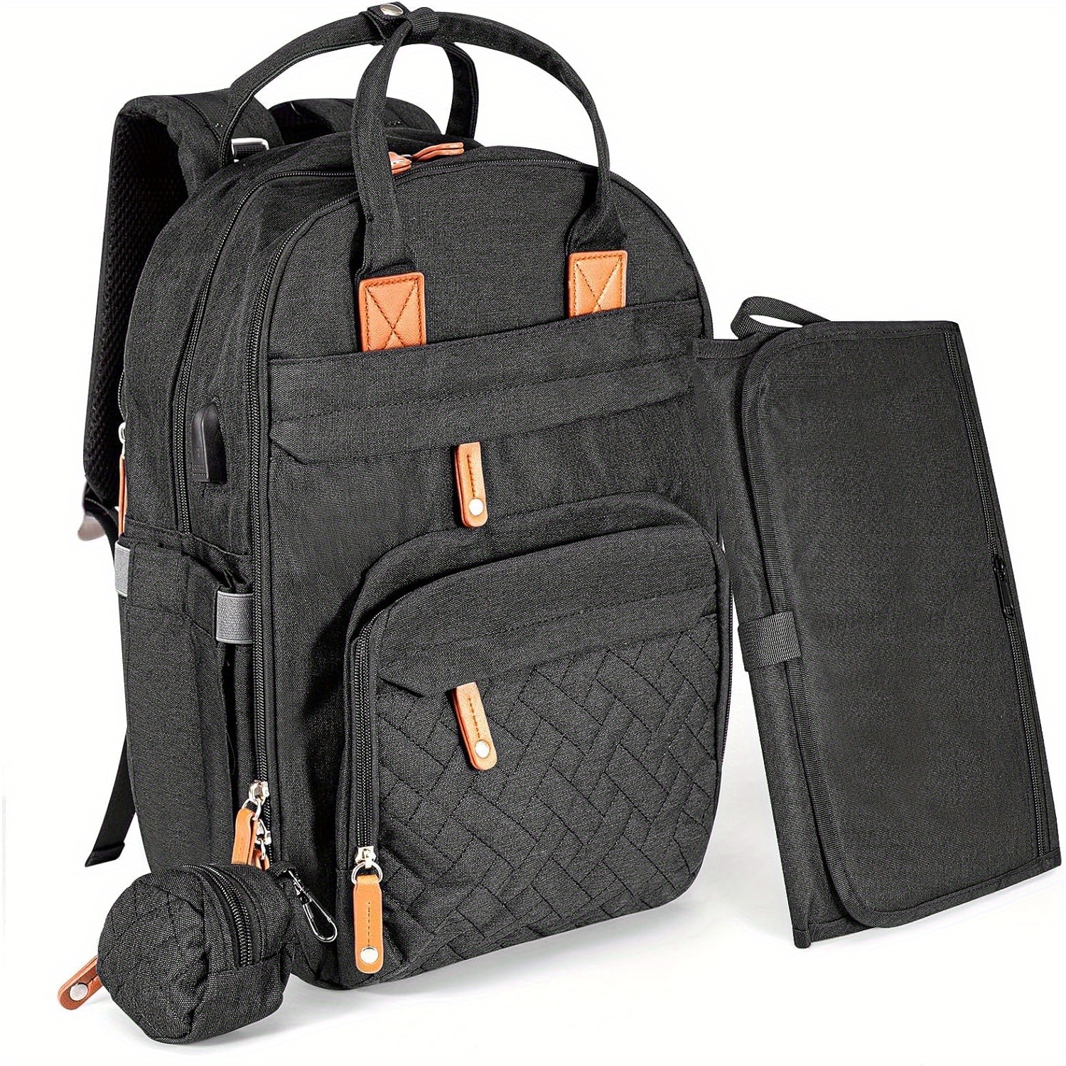 TEMU Unisex Diaper Bag Backpack - Stylish Changing Bags With Stroller Straps & Pacifier Case, Multifunctional Travel Backpack, Soft Shell Polyester,