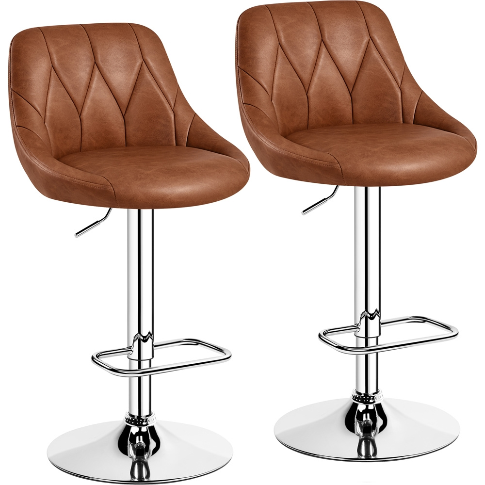 TEMU Costoffs 2pcs Bar Stools Faux Leather Swivel Barstools, Height Adjustable, Modern Bar Chairs With Ergonomic Backrest, Cushioned Seat, Chrome