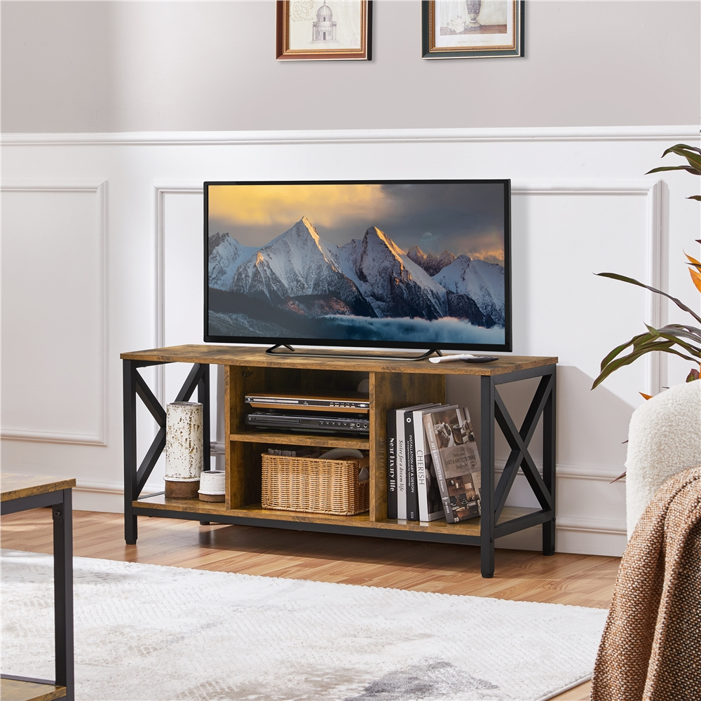 Image of Costoffs X-shaped Support Tv Stand Stable Tv Cabinet With 4 Open Storage Shelves Under Shelf Coffee Table For Living Room