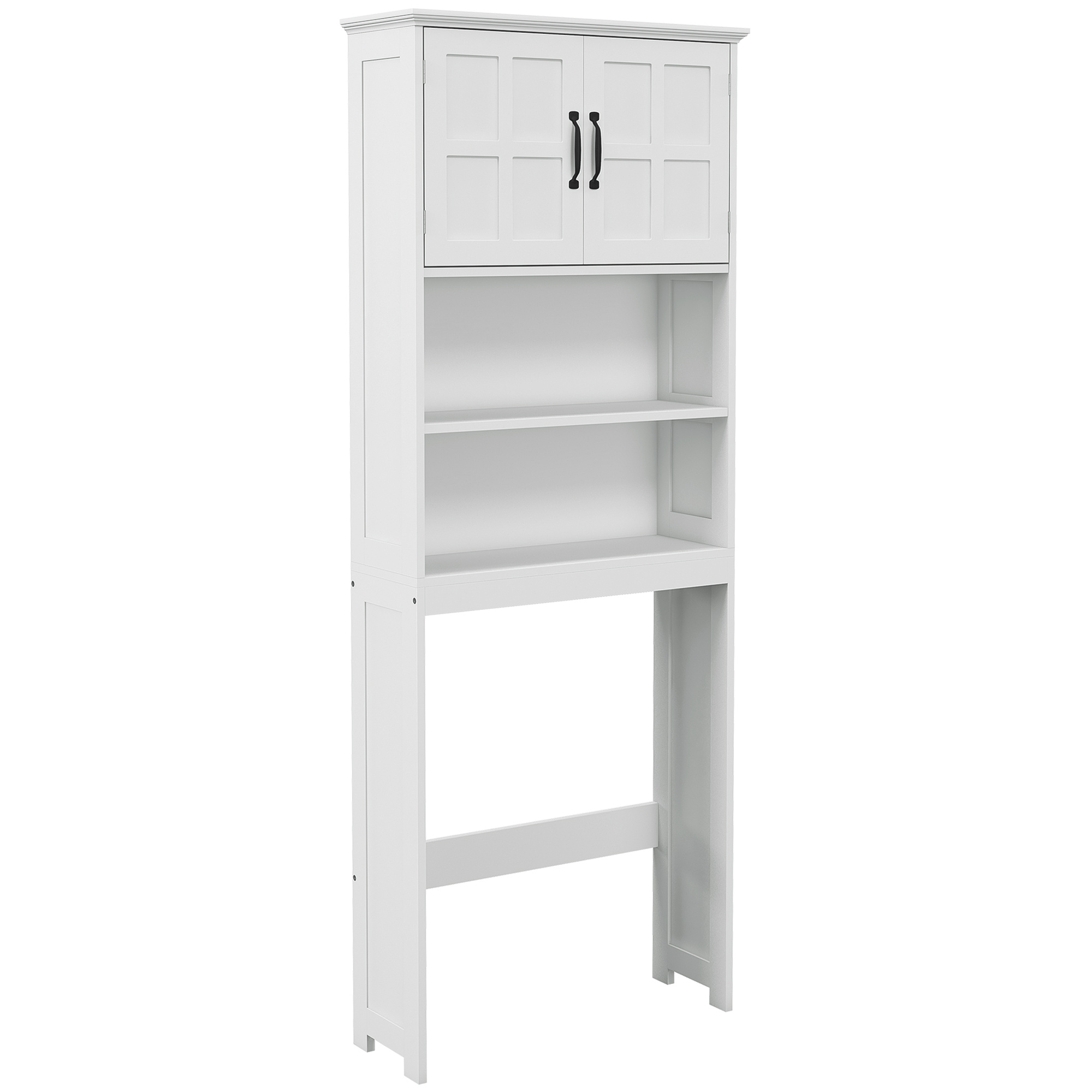 Image of Homcom Kleankin Toilet Top Cabinet, Bathroom Storage Unit With Niches, Double-door Cabinet, Adjustable Shelf, White