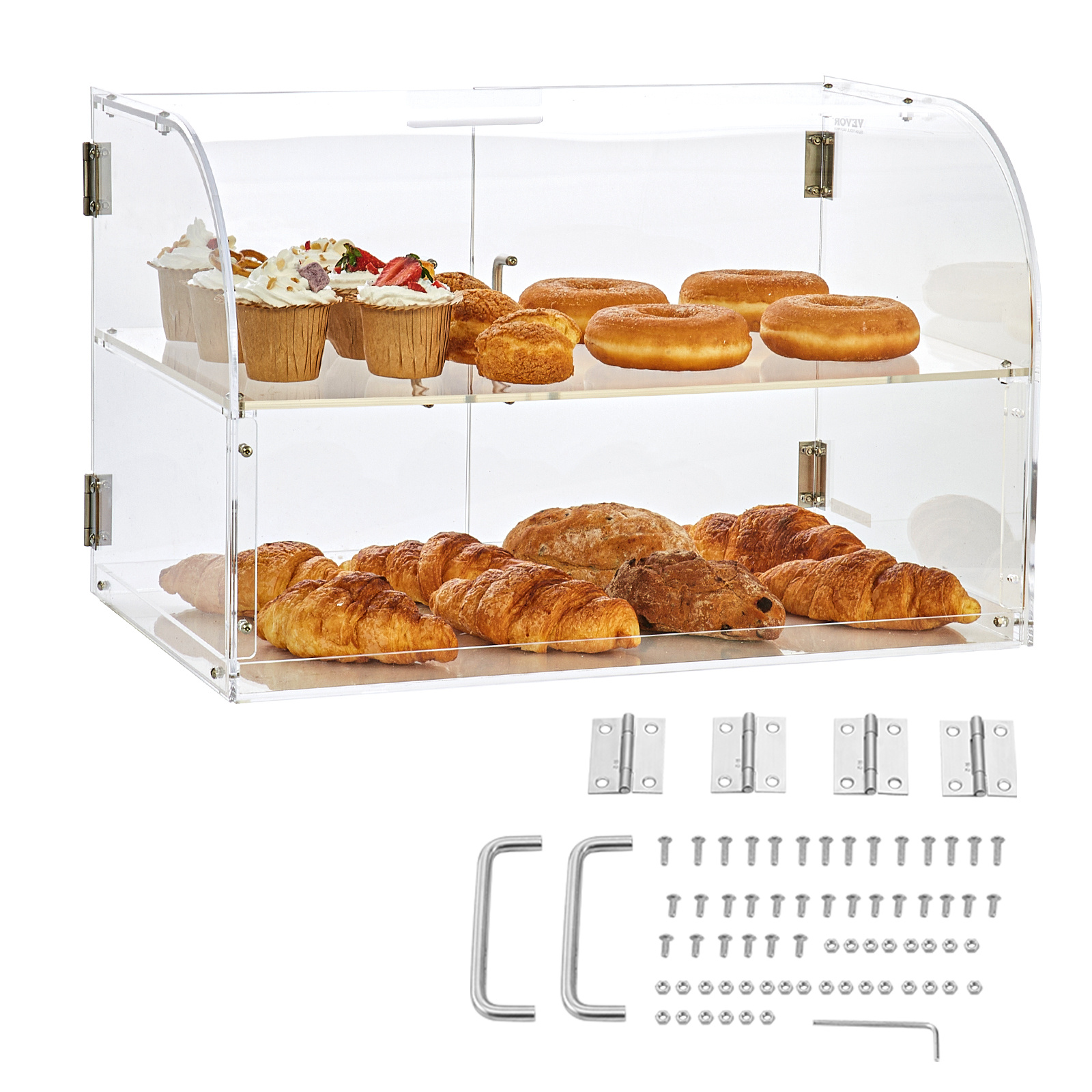 Vevor Pastry Display Case, 2-tier Commercial Countertop Bakery Display Case, Acrylic Display Box With Rear Door Access & Removable Shelves, Keep Fresh For Donut Cake Cookie, 22"x14"x14"