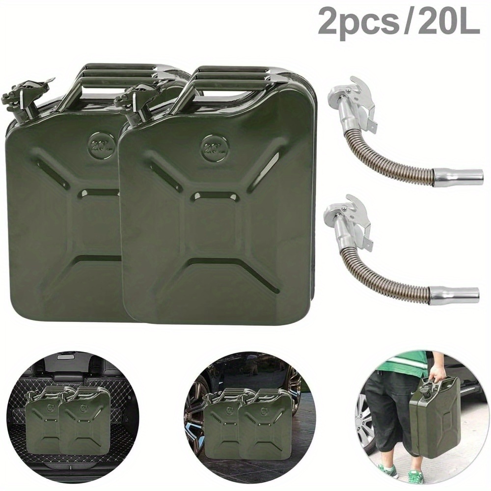 TEMU 2pcs Can Metal Petrol Can With Spout Motorcycle Fuel Store Container 20l For Store Petrol Green