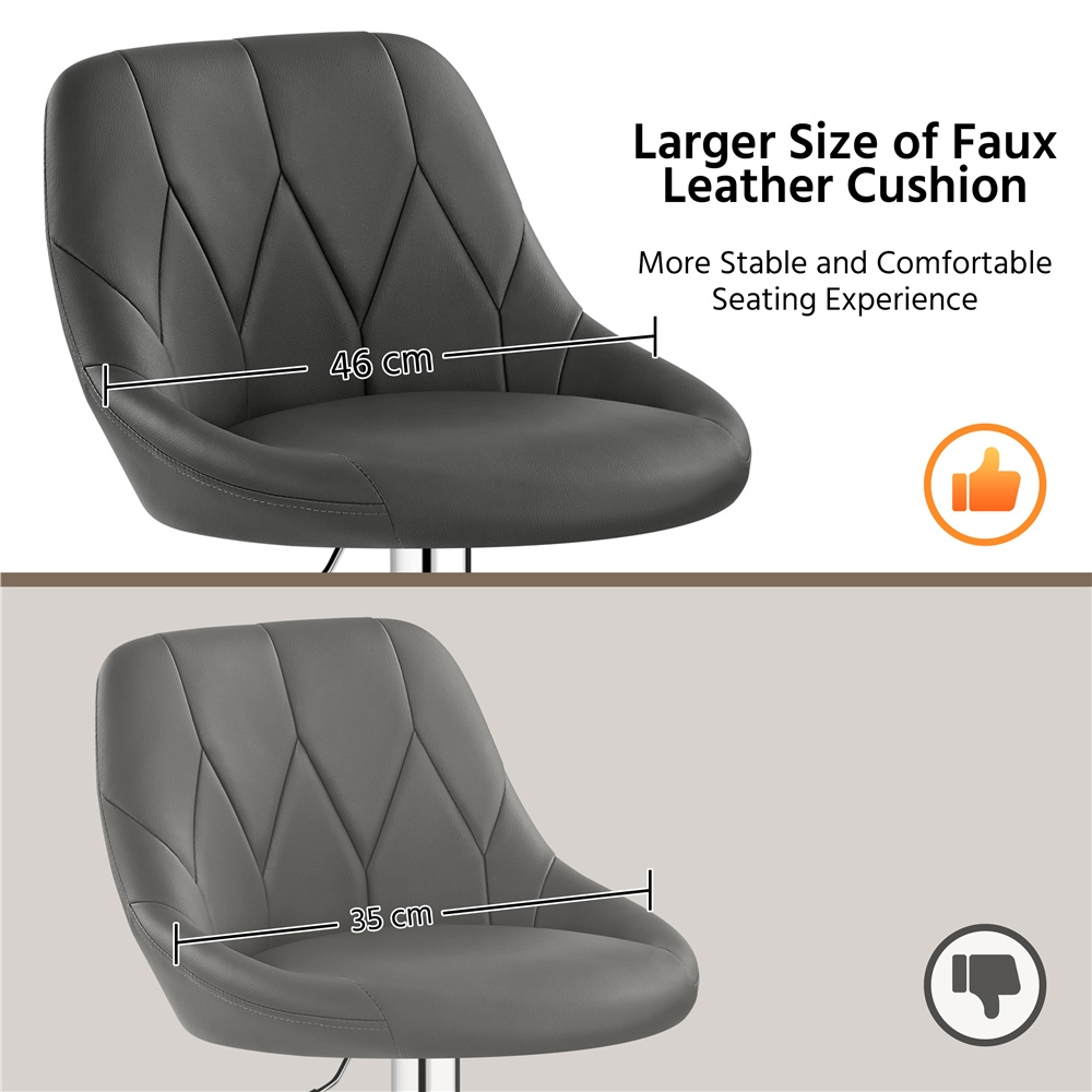 2pcs bar stools faux leather swivel barstools height adjustable modern bar chairs with ergonomic backrest cushioned seat chrome footrest for home kitchen   counter dark grey black   white light grey details 3