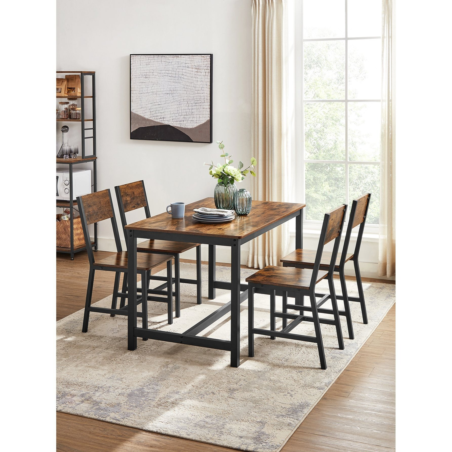 TEMU VASAGLE Set van 2, stalen frame, industrieel, voor eetkamer, woonkamer, keuken, rustiek en zwart