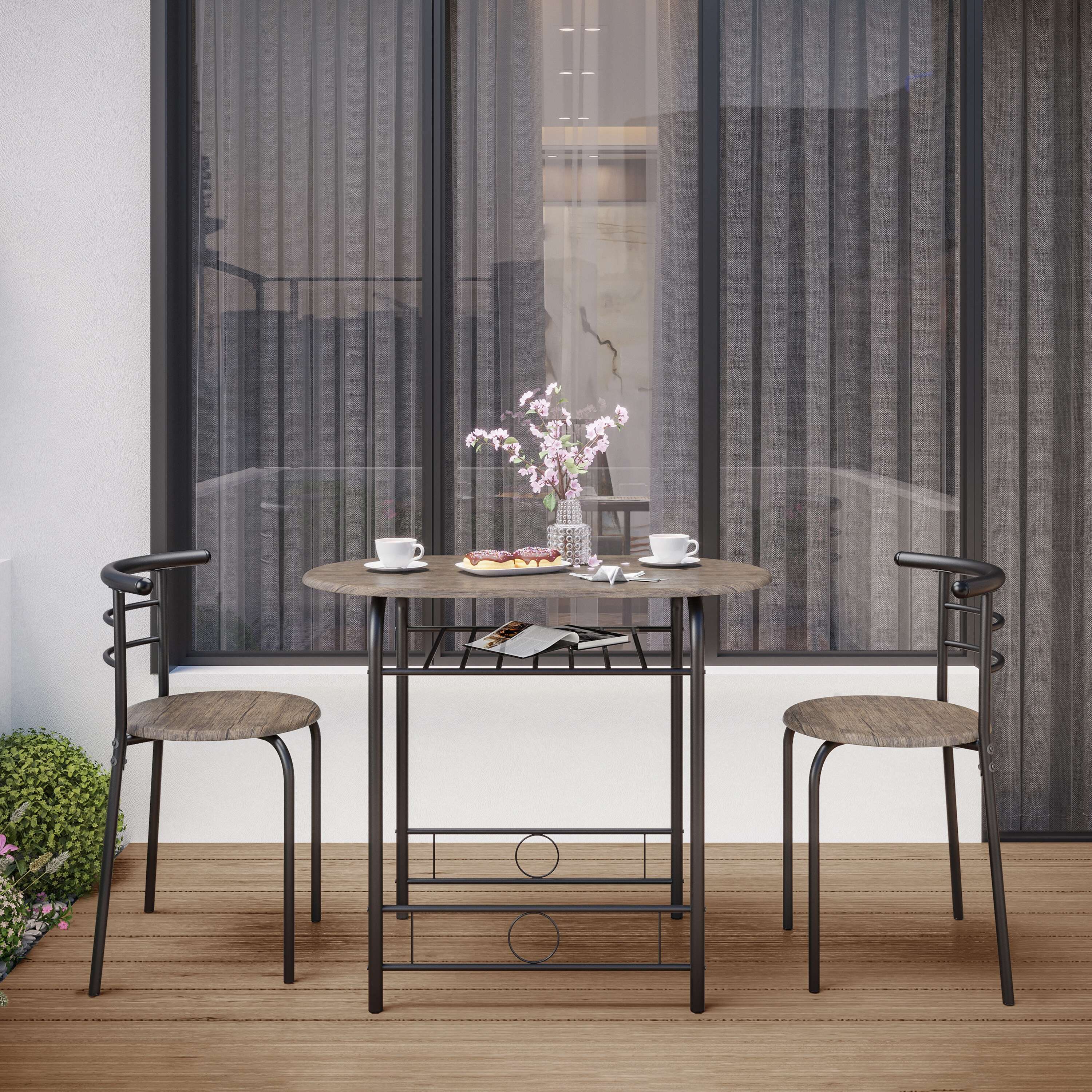 TEMU Costoffs 3 Piece Dining Table Set Modern Kitchen Table Set Space Saving Table And 2 Chairs Set With Steel Legs/storage Rack For