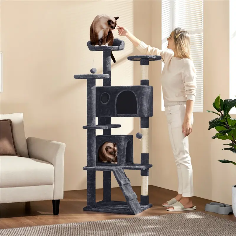 de gato , de de gato multinível de 158cm condomínios de gato, pós de arranhar, bolas penduradas e plataformas, perfeito para e arranhar, móveis de gato internos para gatos e gatinhos, anti-vazamento, escuro/ / / / Detalhes do produto 0
