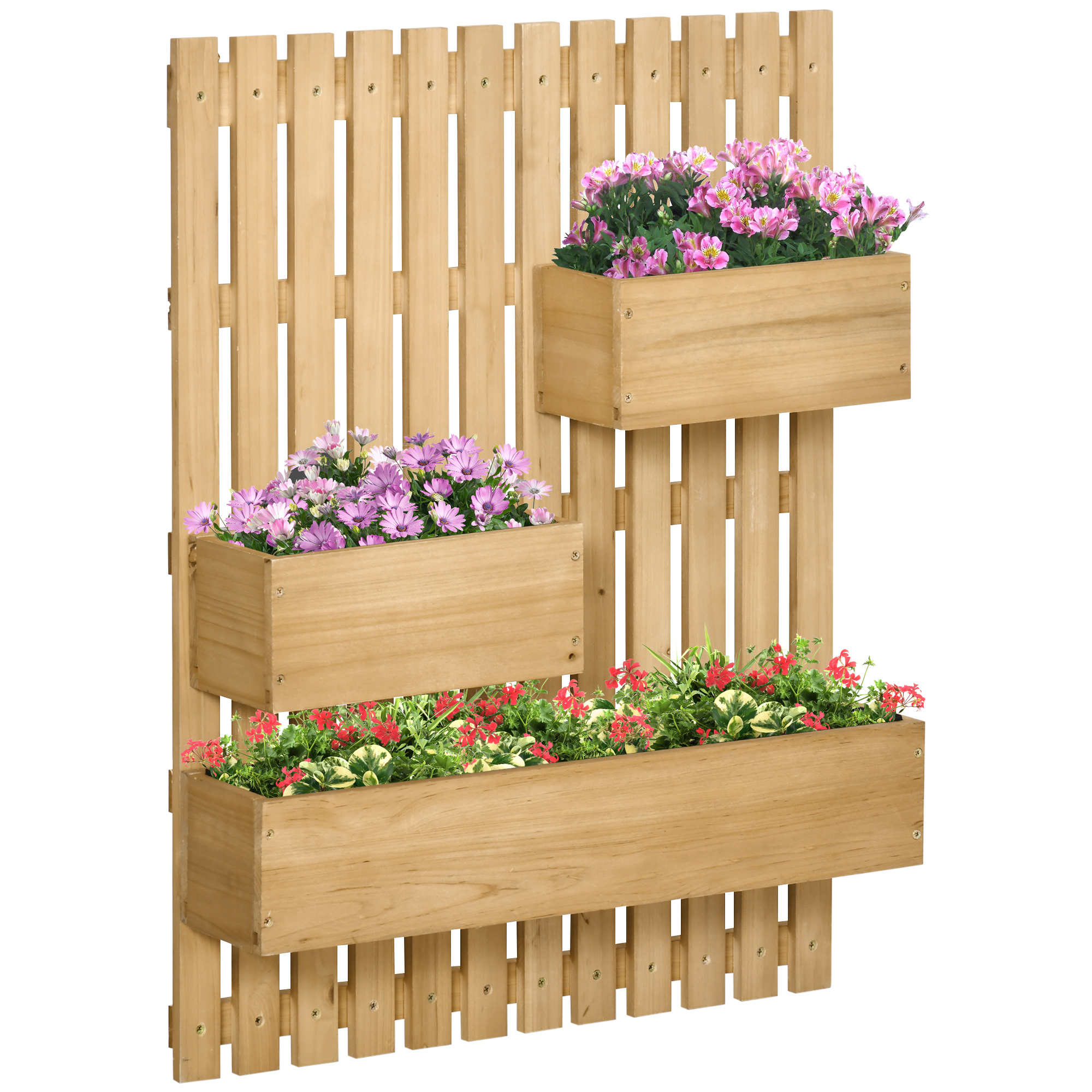 Outsunny Wall-mounted Planter With 3 Removable Wooden Troughs 60 X 16 X 80 Cm