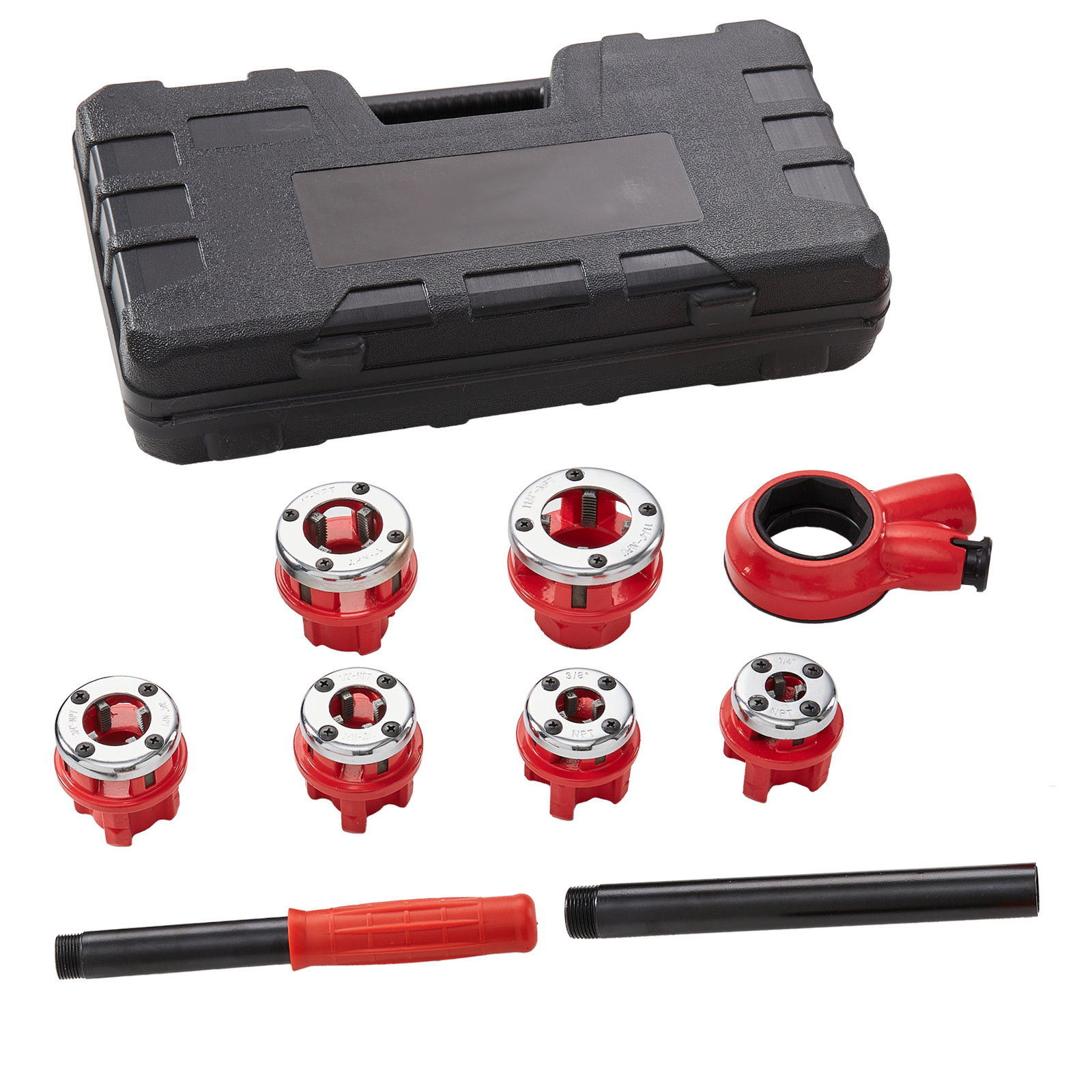 Vevor Ratchet Pipe Threader Kit, 1/4" Npt - 1-1/4" Npt Manual Ratcheting Pipe Threader, Portable Pipe Threading Tool Set With 6pcs Npt Dies, Storage Case For Galvanized Aluminum Iron Copper Pipes