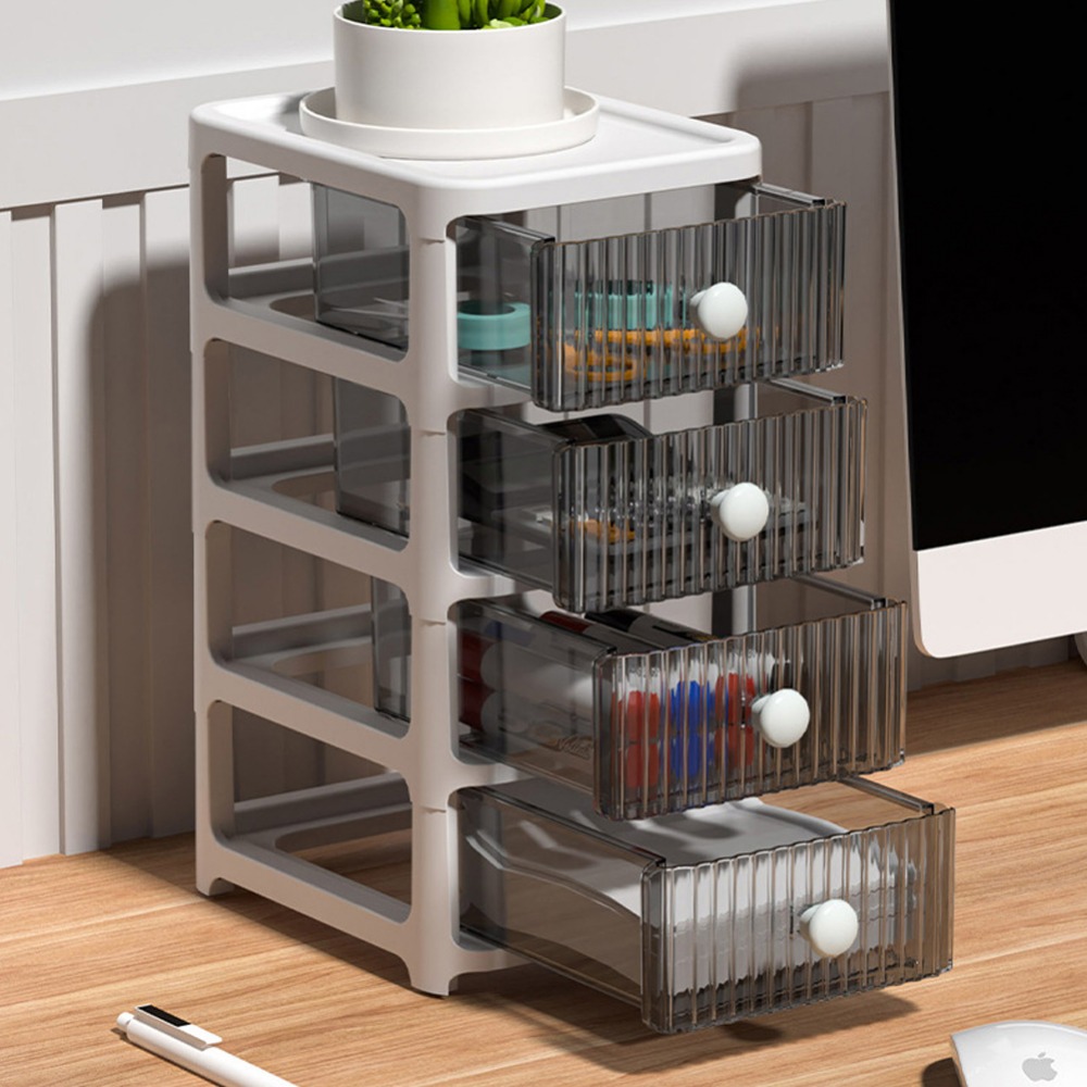 TEMU Make Up Organiser, 4 Tier Plastic Storage Small Clear Drawers Tower Office Desktop Bathroom School Stationary Make Up Organise, Makeup Storage